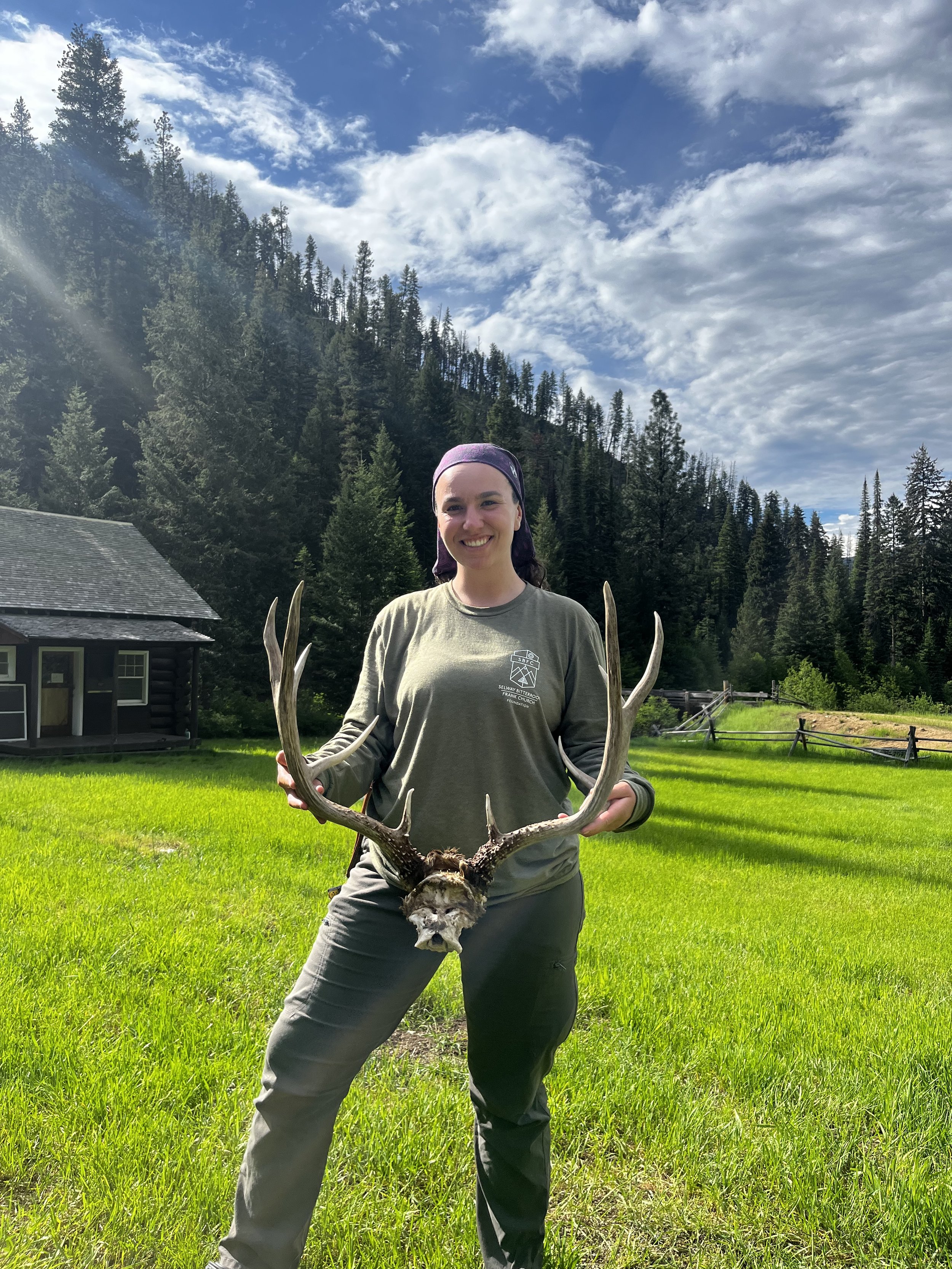    Hannah Richter with a prize shed, Magruder RS, Bitterroot NF, Frank Church Wilderness, photo by Reyna Rodriguez   