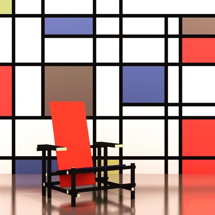 Piet Mondrian, Chair designed by Dutch designer Gerrit Rietveld.