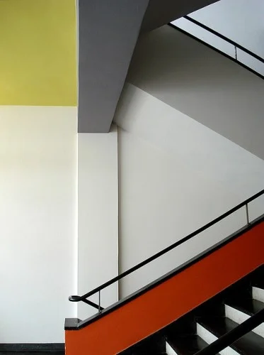 A staircase in the Bauhaus school of design in Dessau, Germany,1932.