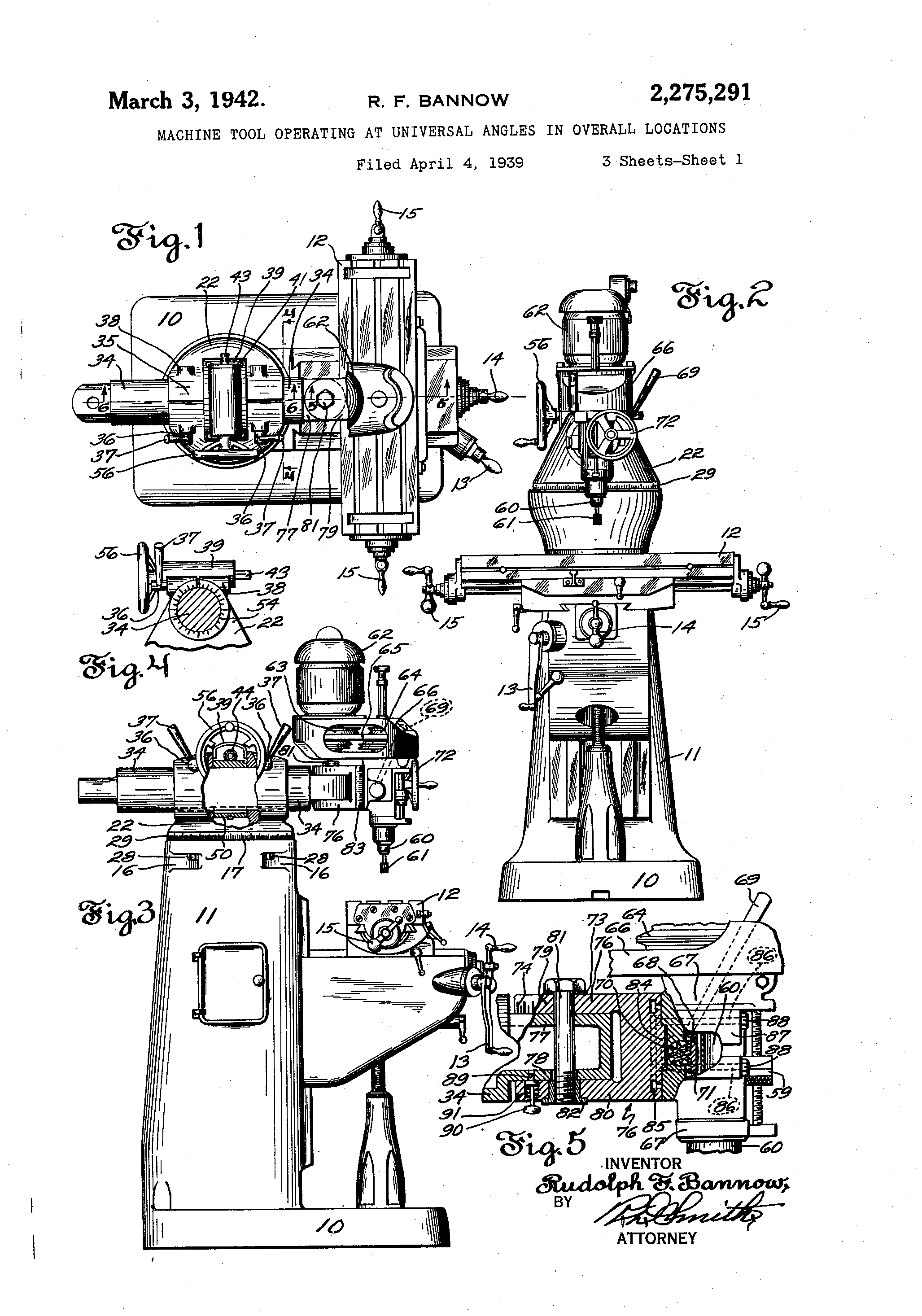 Upright (Bridgeport) Mill Patent Drawing