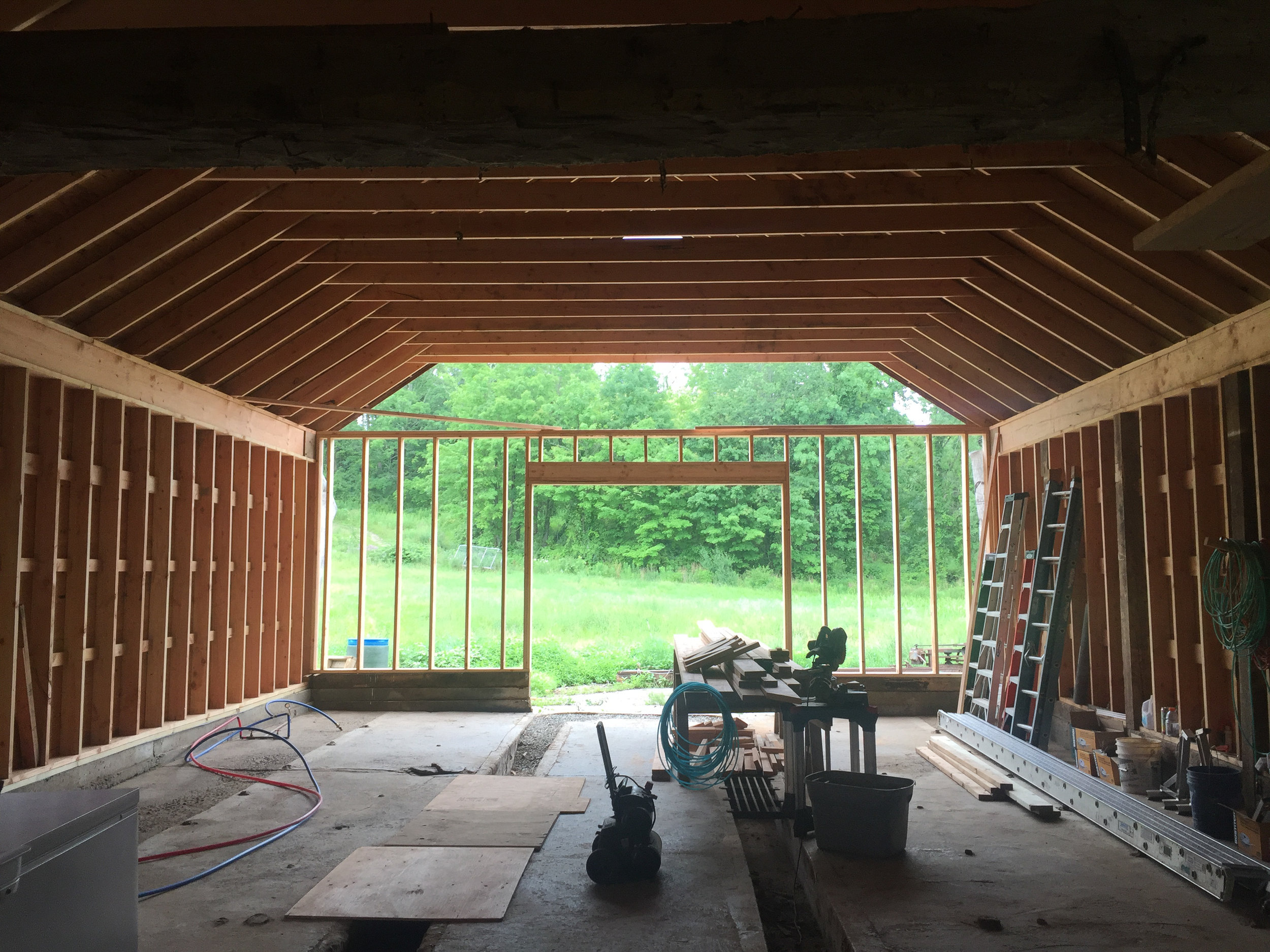  Rebuilding the inside of the barn to make sure it didn't fall over. 