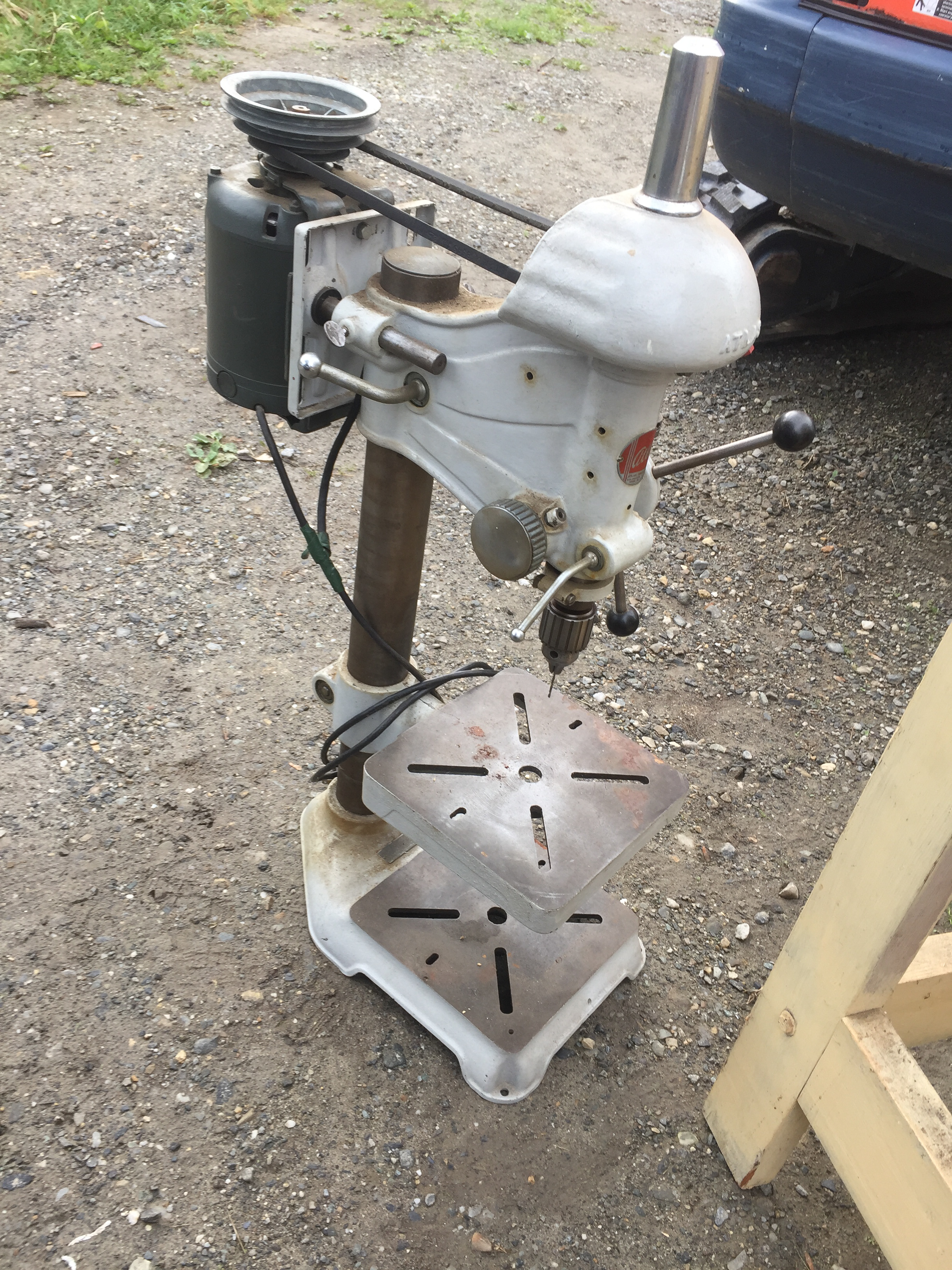 This is a drill press that belonged to my Grandfather. Getting to make use of his tools to build the tasting room was a special part of the project for me.