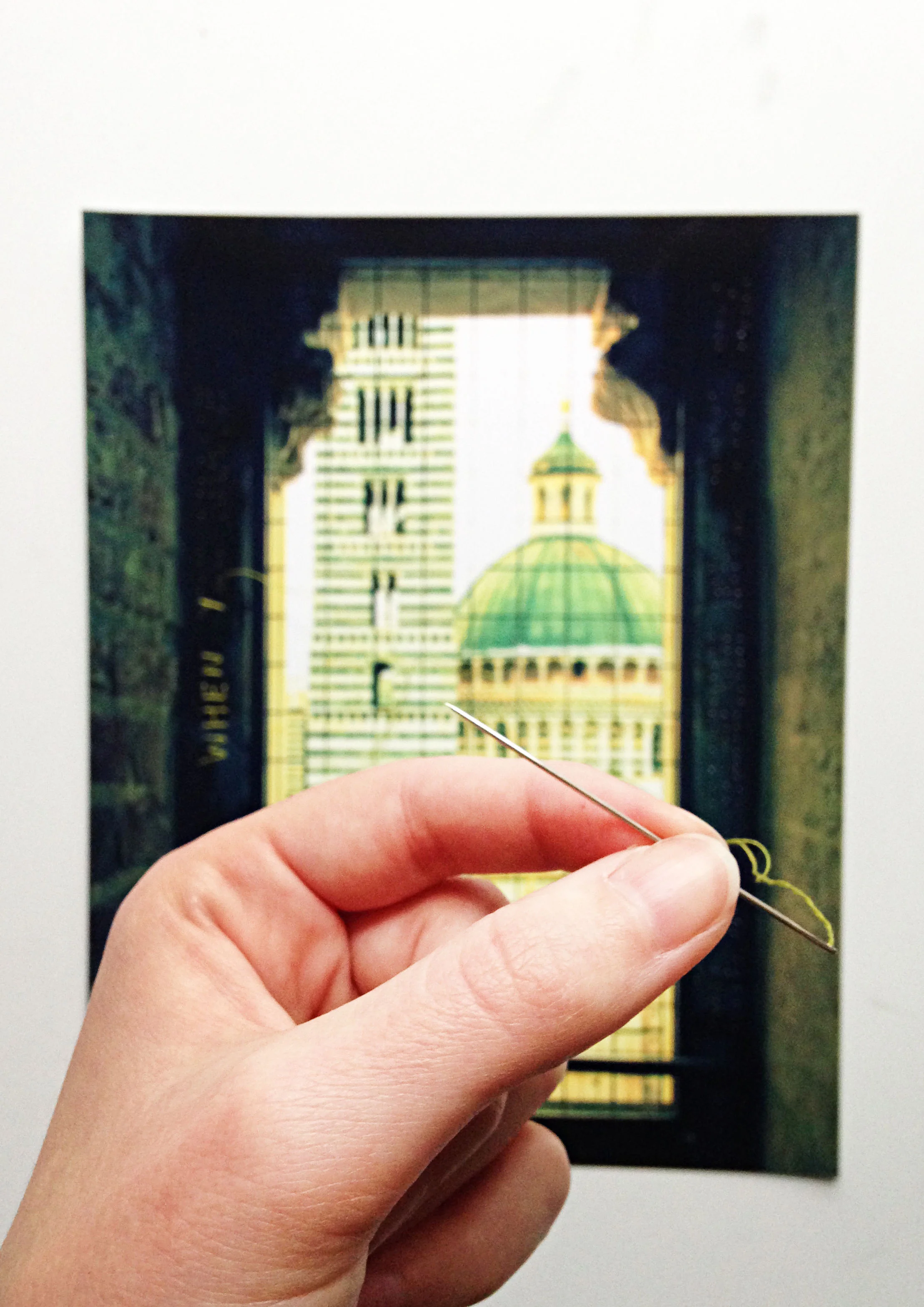 4.) Thread needle & stitch.