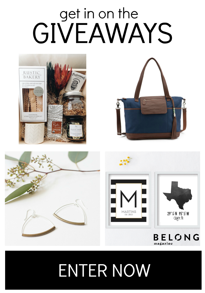 Enter now for a chance to win one of these classy items: Treat Box from The Adia Box, Diaper Bag from Lily Jade, Prints from Lettered and Lined and Brooklyn Hoops from DBH Boutique. 