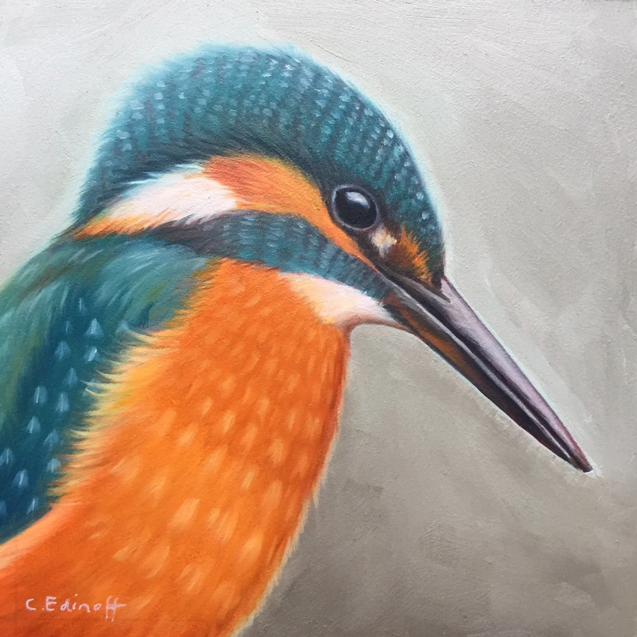 Kingfisher miniature painting by Cat Edinoff