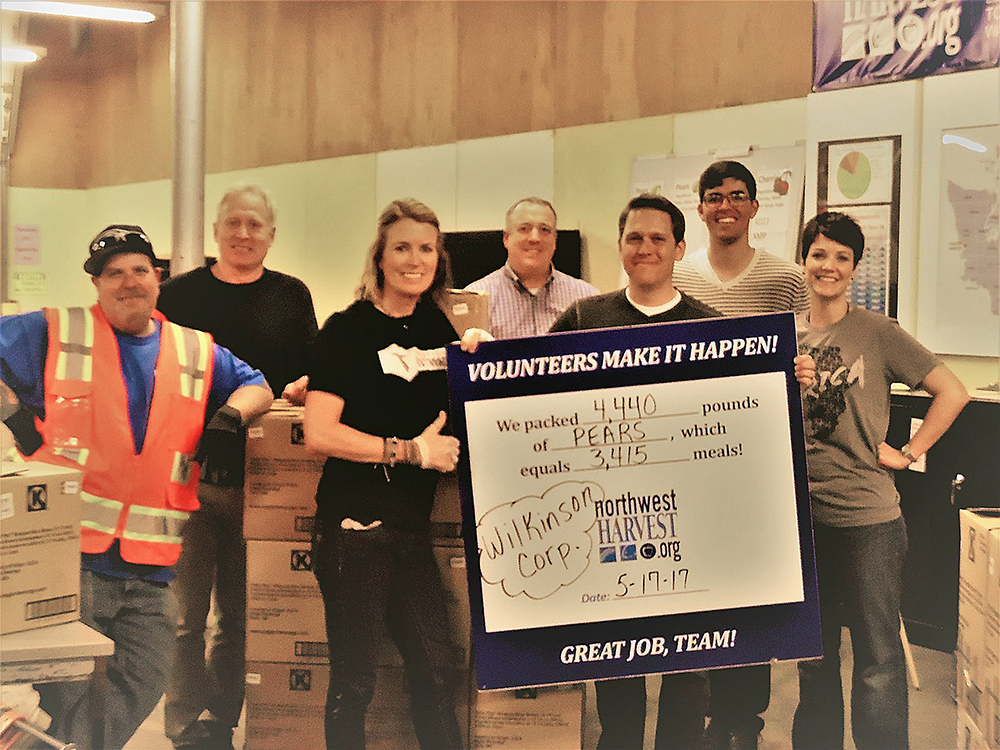 L to R: Mike (NW Harvest employee); and WC team members Jim Wilkinson, Kellee Mains, Derek Smith, David McKinney, Matt Guchee, and Beth Kalombo