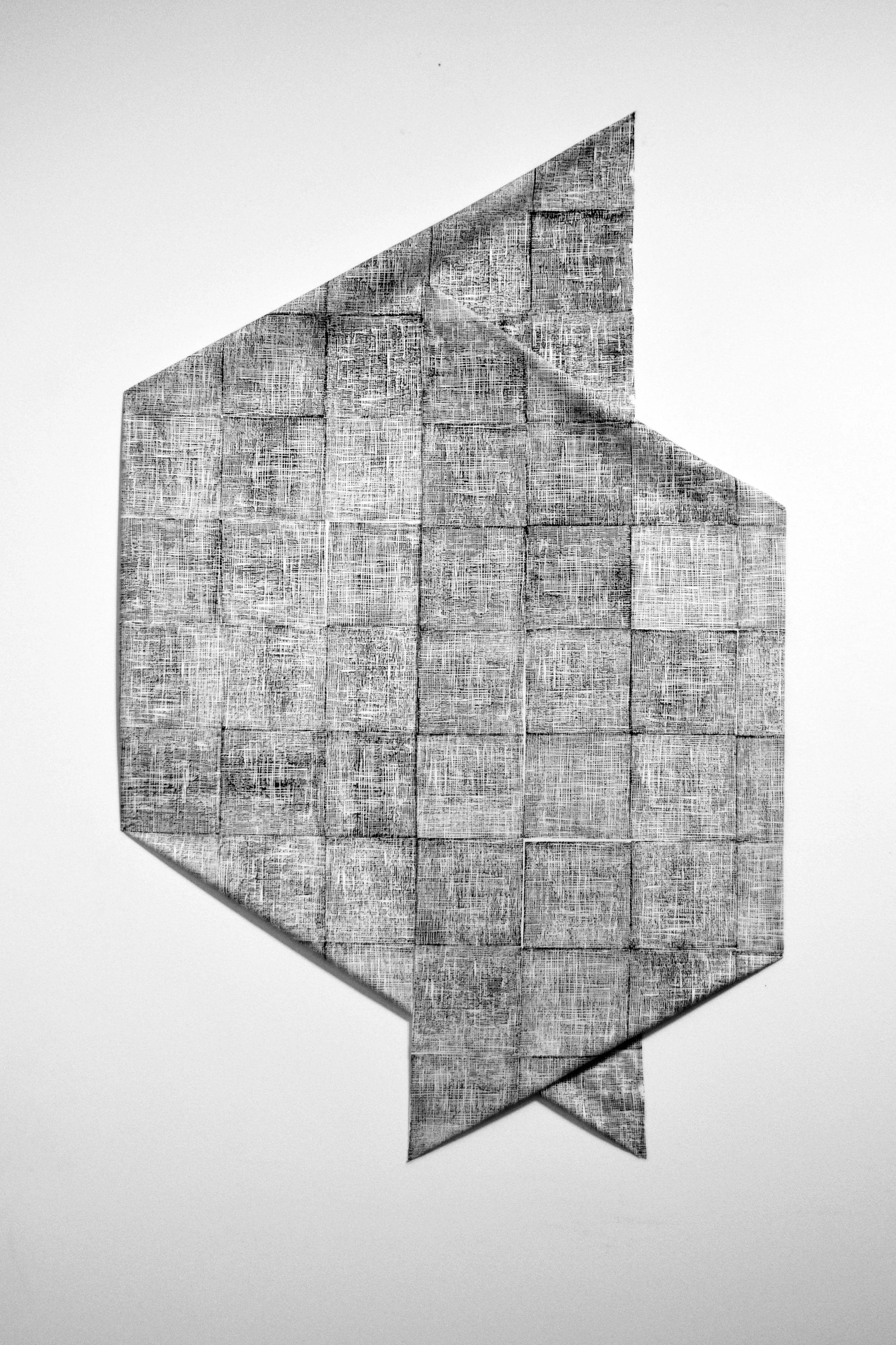 Document (installation), 2015, block printed draped fabric, 4.5 x 3.5 ft