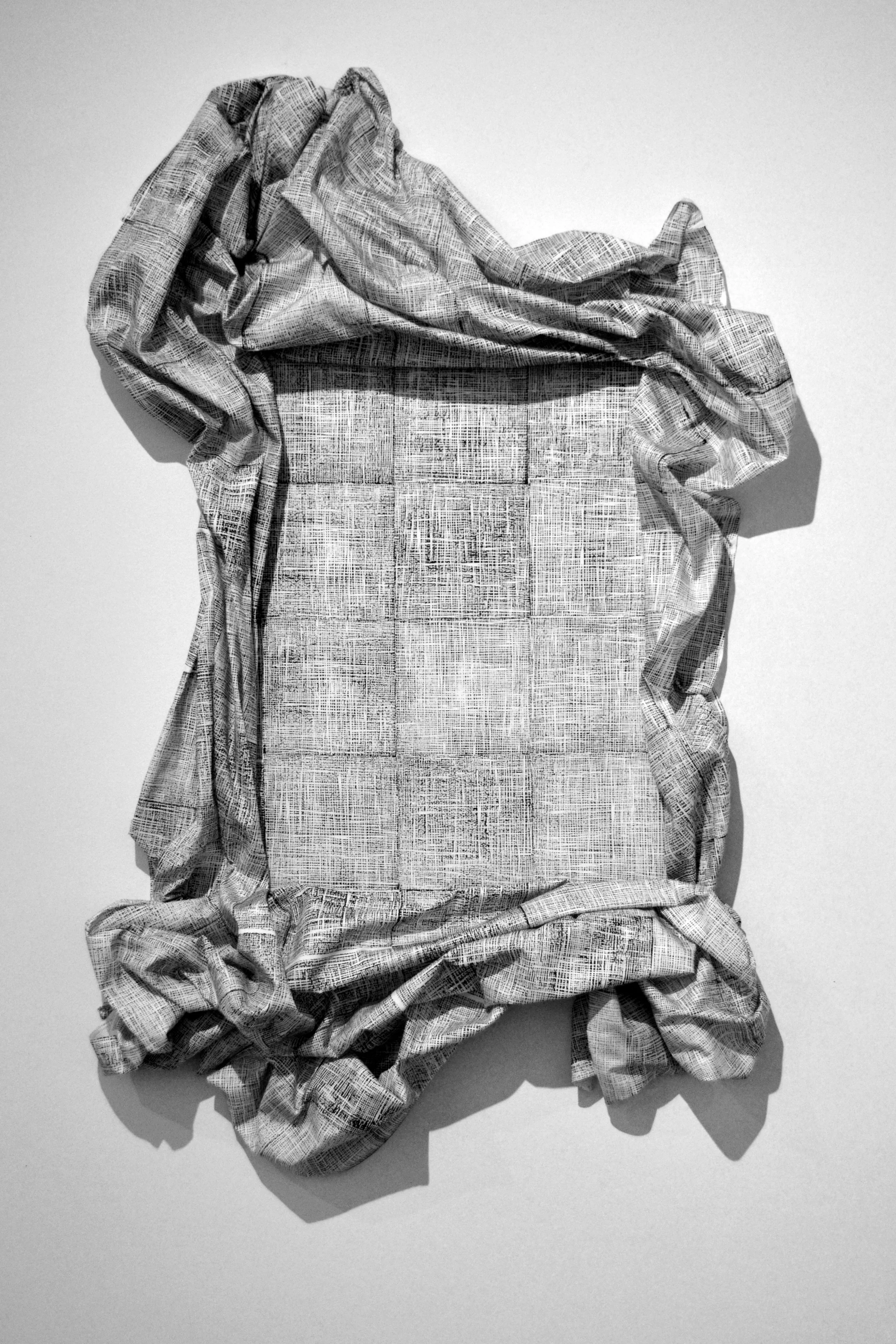 Inverse (installation), 2015, block printed draped fabric, 4 x 2.5 x .25 ft