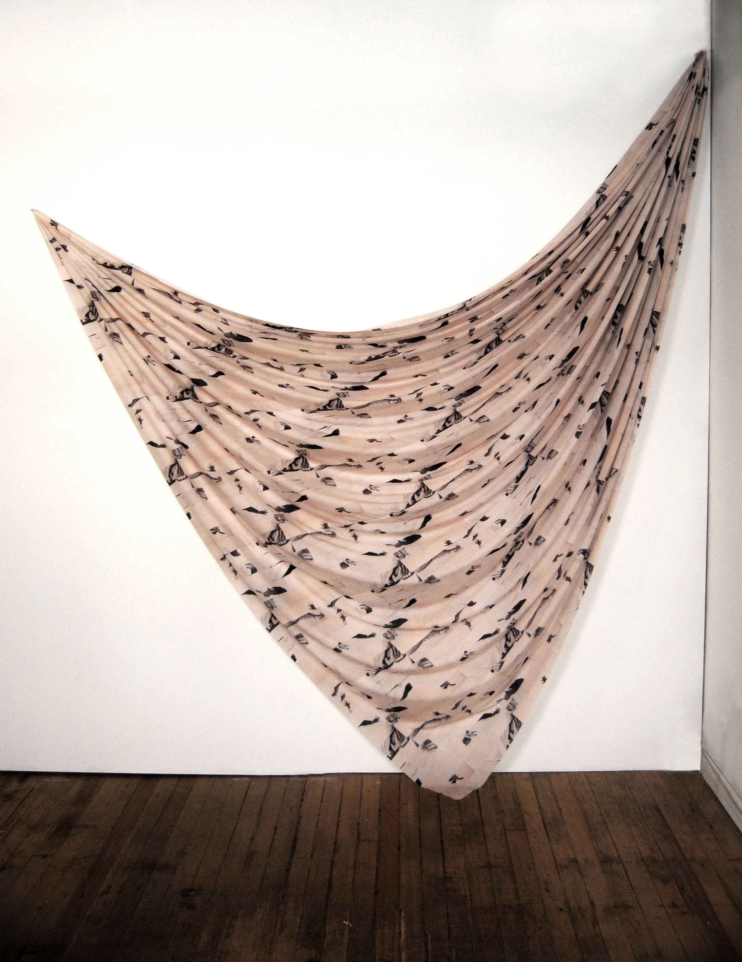 A trace, 2017, digitally printed draped fabric, 8 x 8 x .5 ft