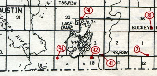 Amboy West Twp. T-8-9-W R-3-W
7... Baker (Drake) 41... Hagaman 42... Osborn (west Amboy) 81... Alfred (Converse) 91... Cellars 94... Robinson Family