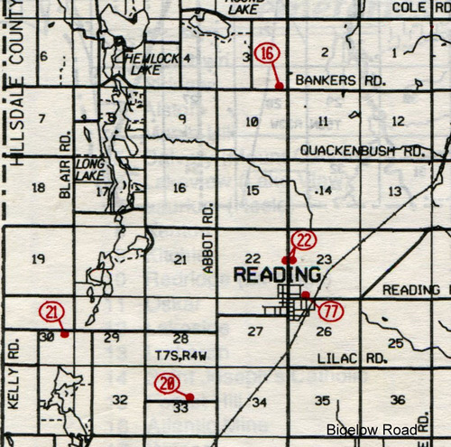 Reading Twp. T-7-SR-4-W
16… North Reading 20… Gleason 21… West Reading (Buckhorn) 22… Maple Lawn (Maplewood) 77… Reading Methodist