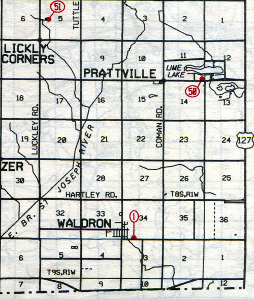    Wright Twp. &nbsp;T-8-9-S &nbsp;R-1-W      
  
  
 
 
 
 
 
 
 
 
 
 
 
 
  
  
  
  
  
  
     1… Waldron    50… Prattville (Emens)    51… Lickly Corners (Lickley”s Corners)  