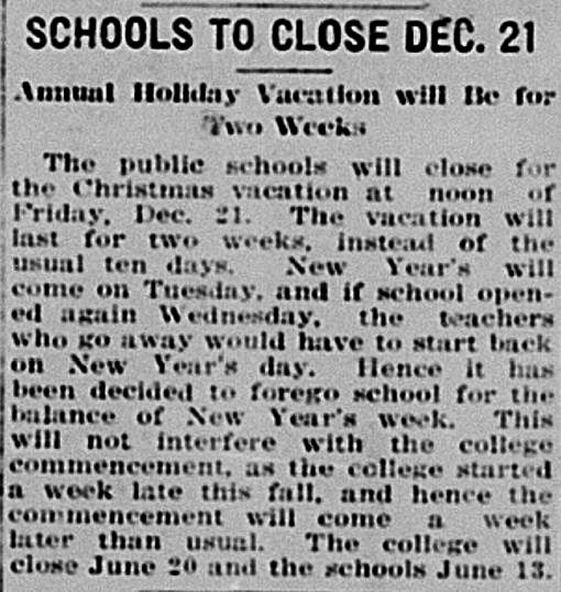  Christmas Break Extended Hillsdale Daily News Dec 14 1917 