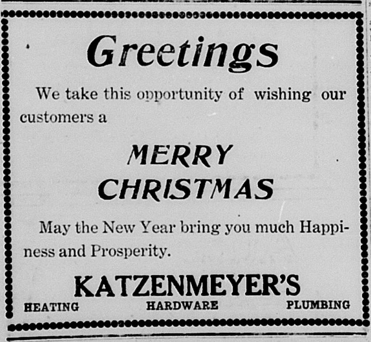  Katzenmeyer's Hillsdale Daily News Ad Dec 24 1917 