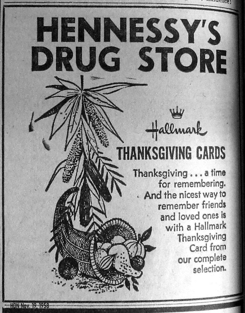 Hillsdale - Hennessy's Drug Store - HDN Nov. 19, 1958.JPG