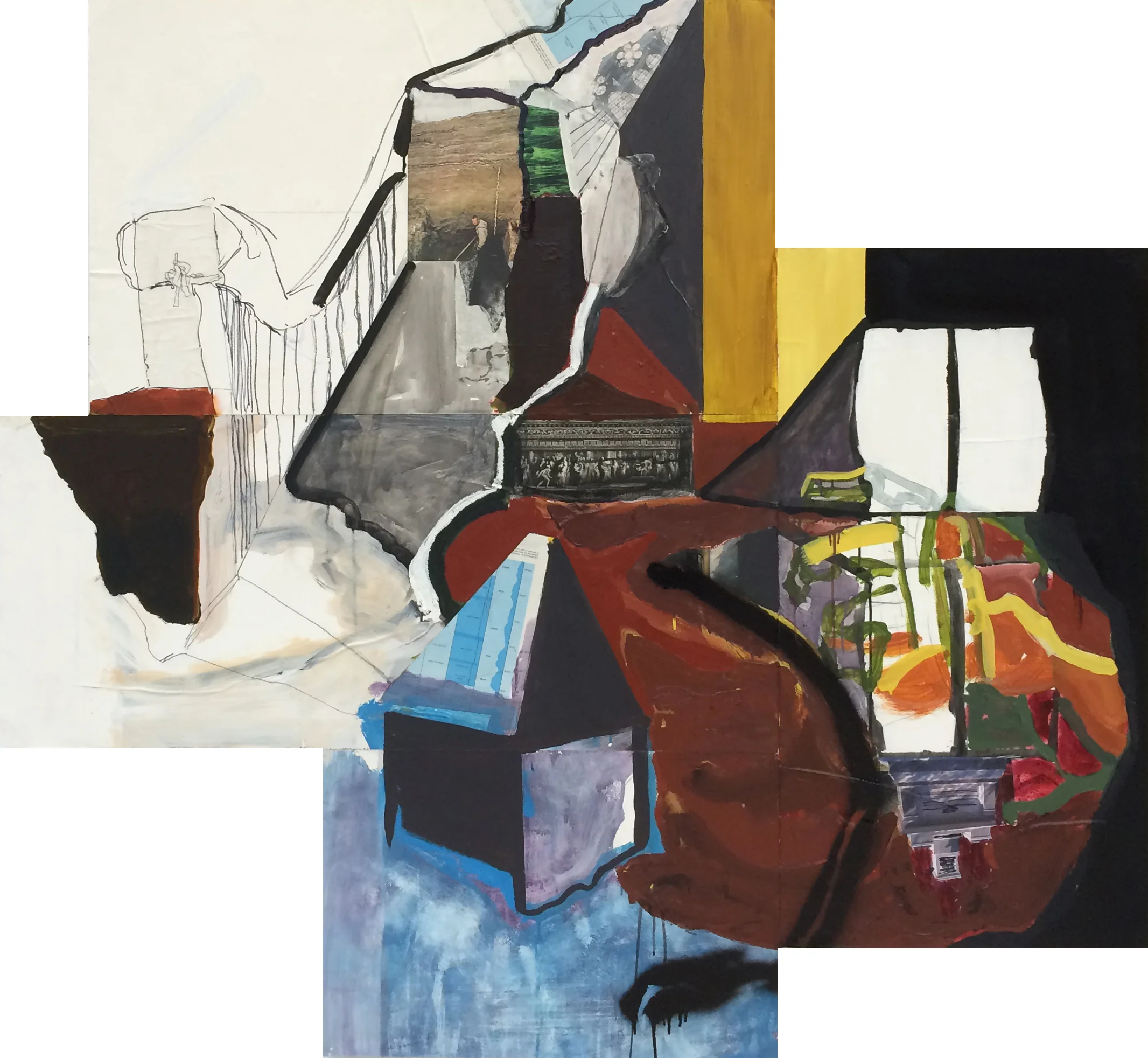   Imaginary Monument n. 3   Acrylic, enamel, collage, ink and graphite on panel  50" x 55" overall,&nbsp;2015 