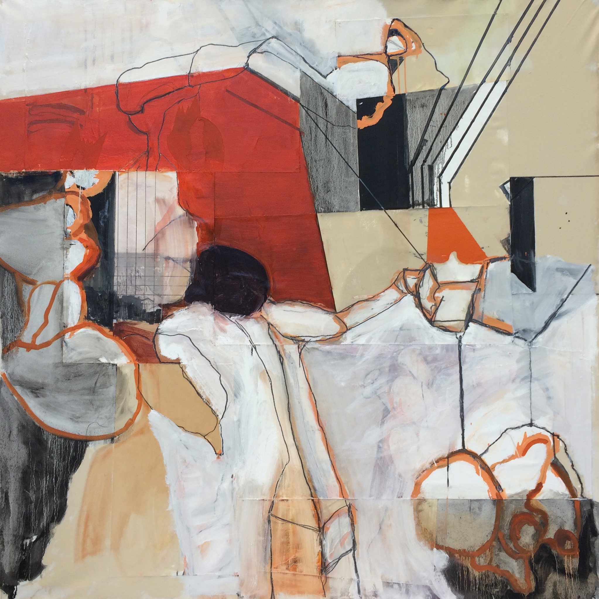   Corporeal Topography n. 3   Collage, graphite, acrylic and oil on unstretched canvas  68" x 68," 2015 
