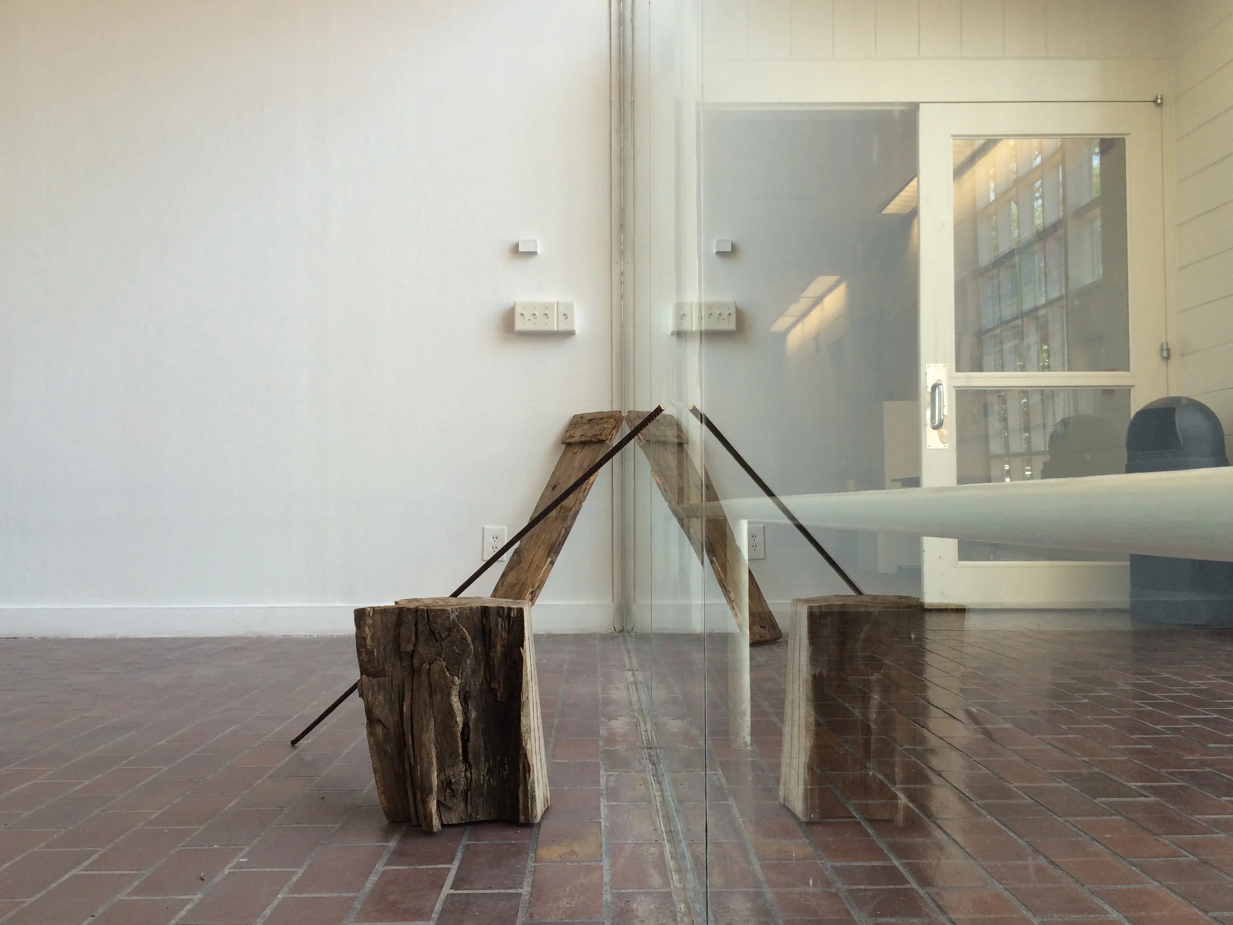 The Right to Work (installation view) Wood, steel, NC red clay, tobacco, roofing tar, wire, textiles, and concrete Dimensions variable, 2015