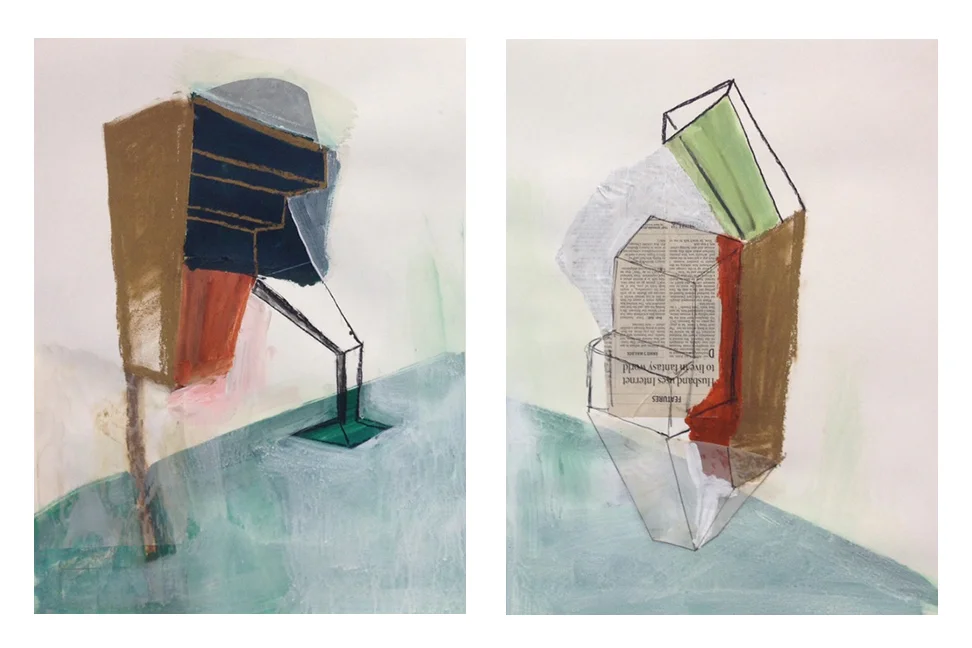   A Couple (Diptych)   Collage, pastel, charcoal, ink and acrylic on paper  39" x 25.5" (mounted), 2014&nbsp; 