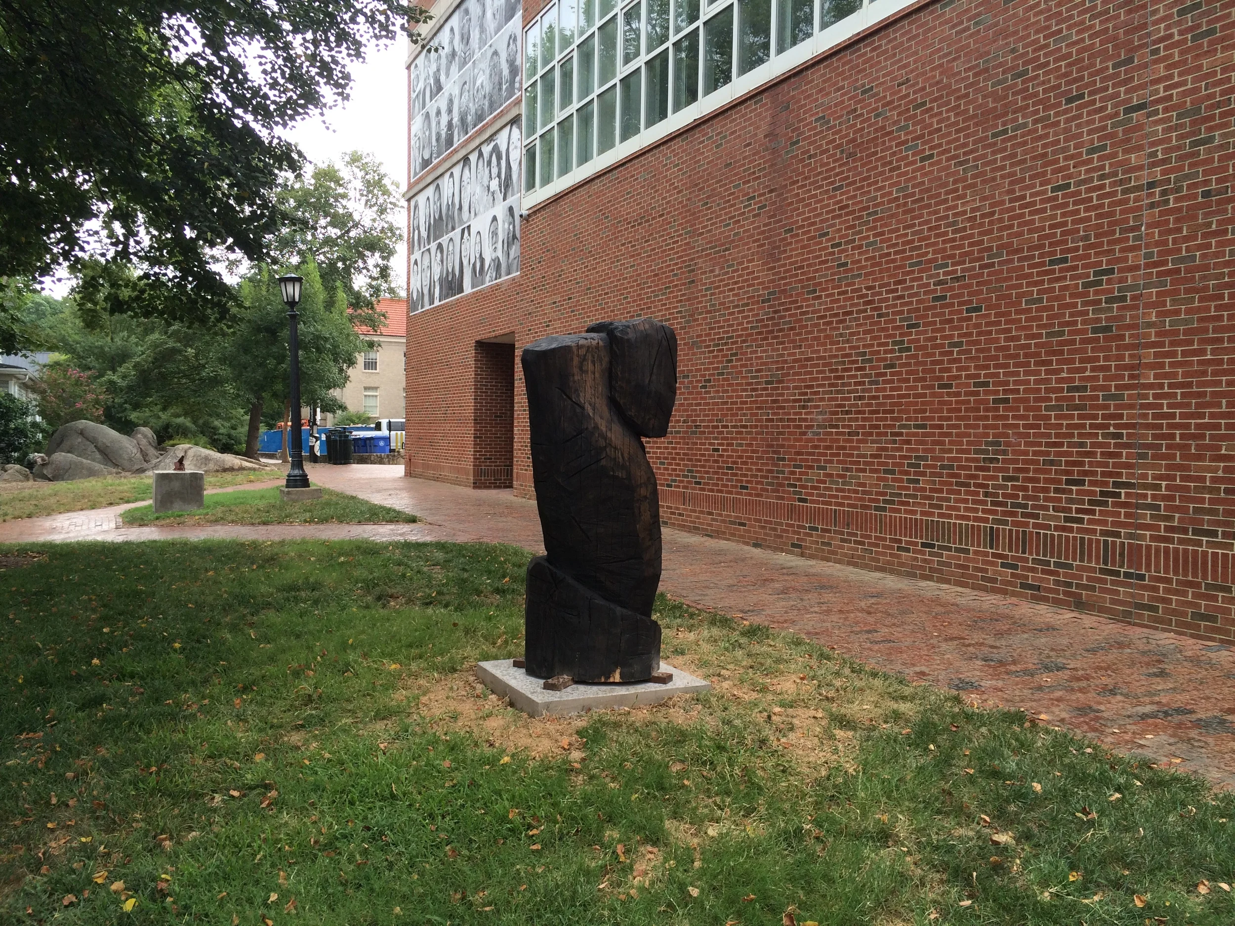 Totem n. 39 (For NC Woodworkers) , installation view NC white oak, graphite, and tung oil 32 inch diameter, 72 inches tall, 2014-15 Commissioned by UNC-CH Art Department