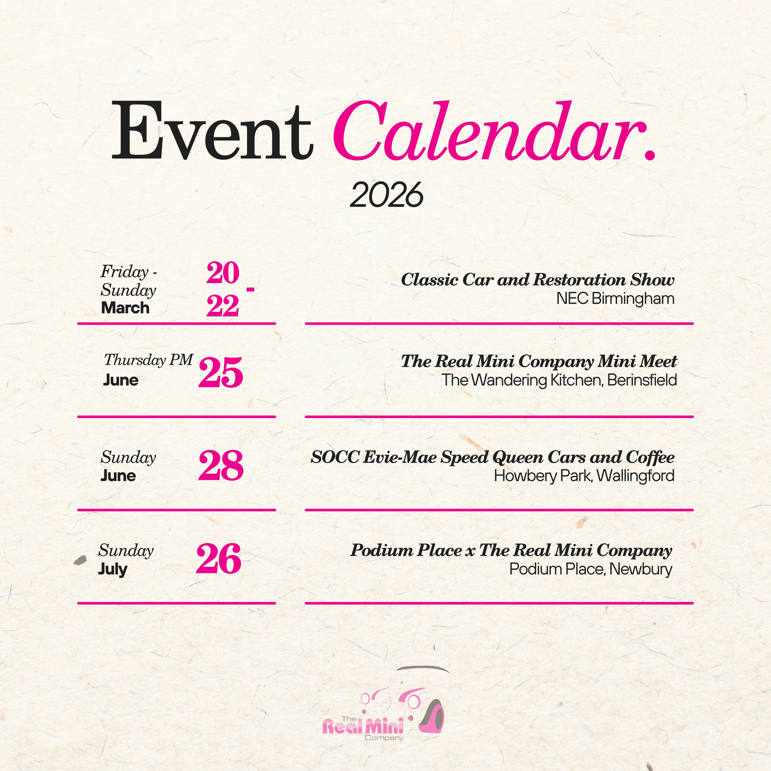 The Real Mini Company Social Calendar 2026!