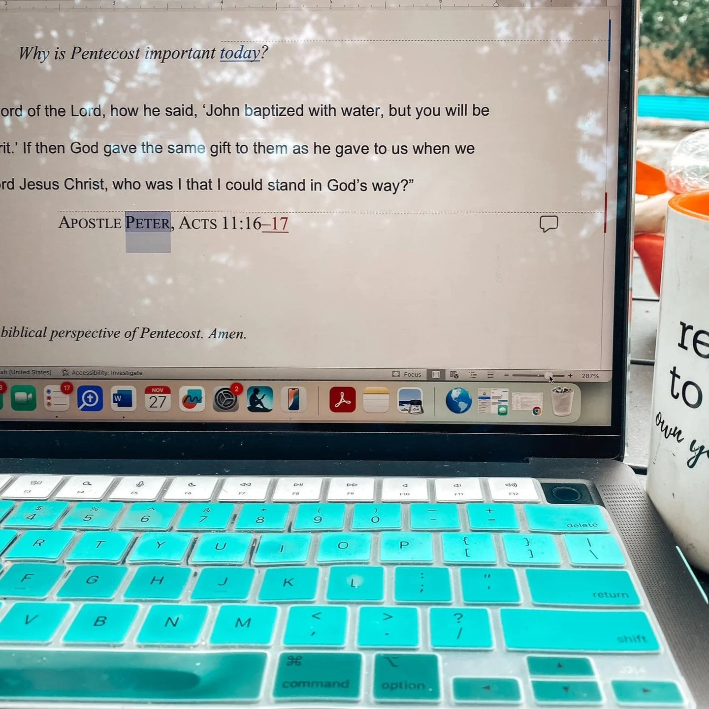Working outside reviewing copyedits on my next manuscript. 🙌 I got my well-used mug an author friend gifted me, a blanket, an abundance of coffee, and a grateful heart for professional editors who help me do my job. One note from the editor was &ldq
