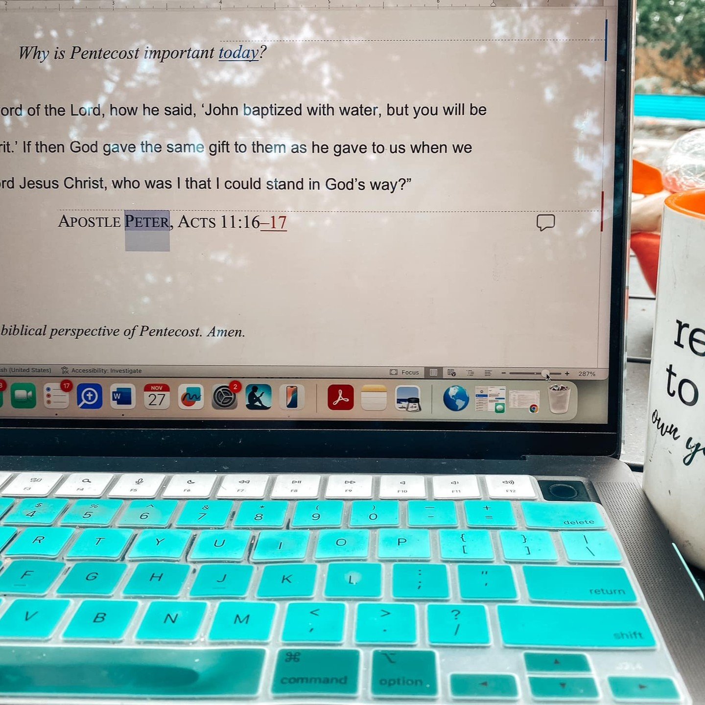 Working outside reviewing copyedits on my next manuscript. 🙌 I got my well-used mug an author friend gifted me, a blanket, an abundance of coffee, and a grateful heart for professional editors who help me do my job. One note from the editor was &ldq