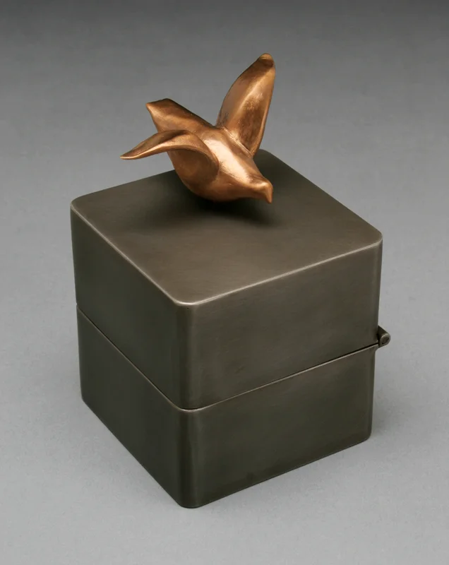 Reject - music box, steel, bronze, mixed media, 6” x 4” x 4”