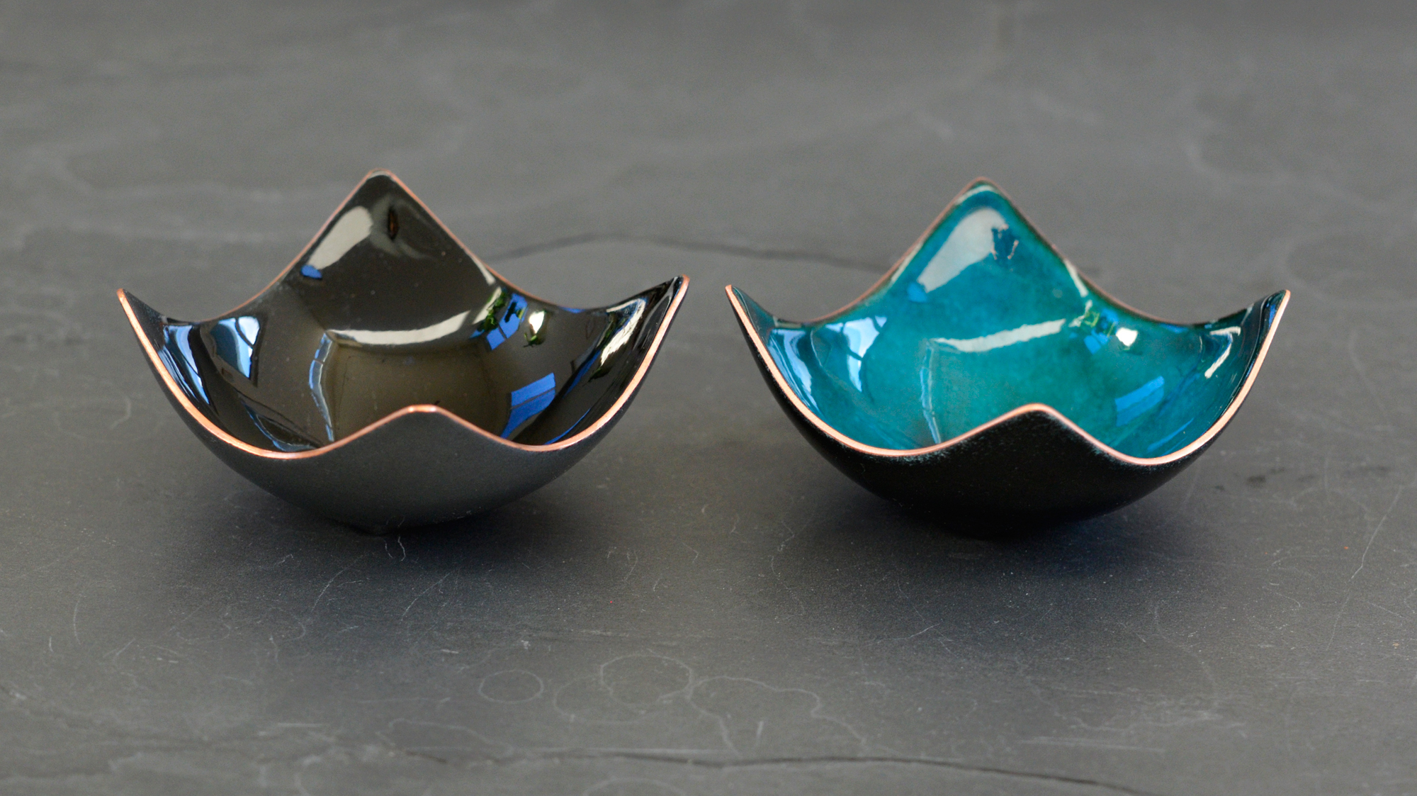 black and turquoise salt cellar bowl