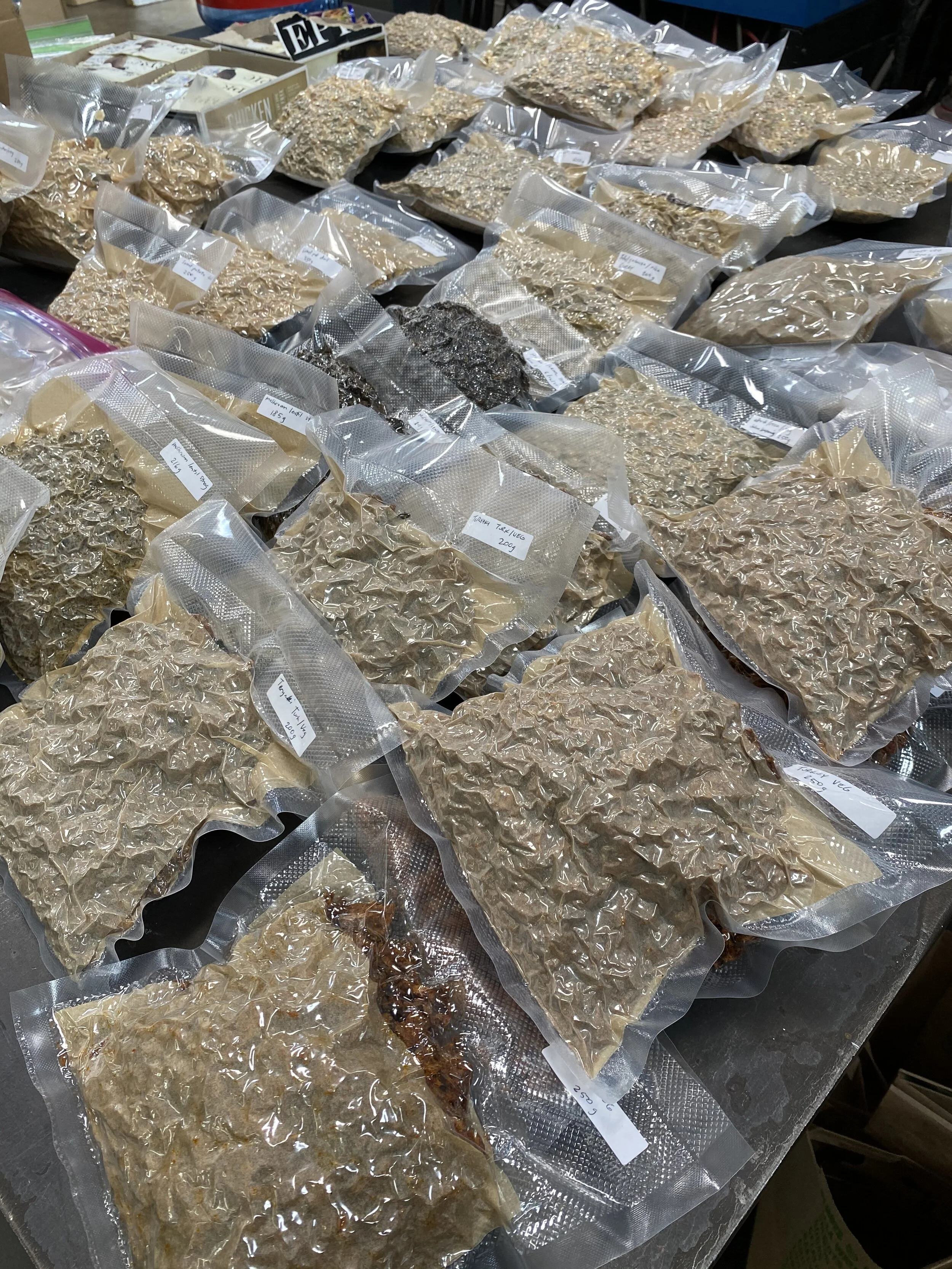 I worked my butt off to ensure we’ll have healthy protein and vegetable meals on the trail. Many thru hikers live on pop tarts and donuts but I wouldn’t get very far on that diet! These don’t look like much now, but they’ll be delicious.