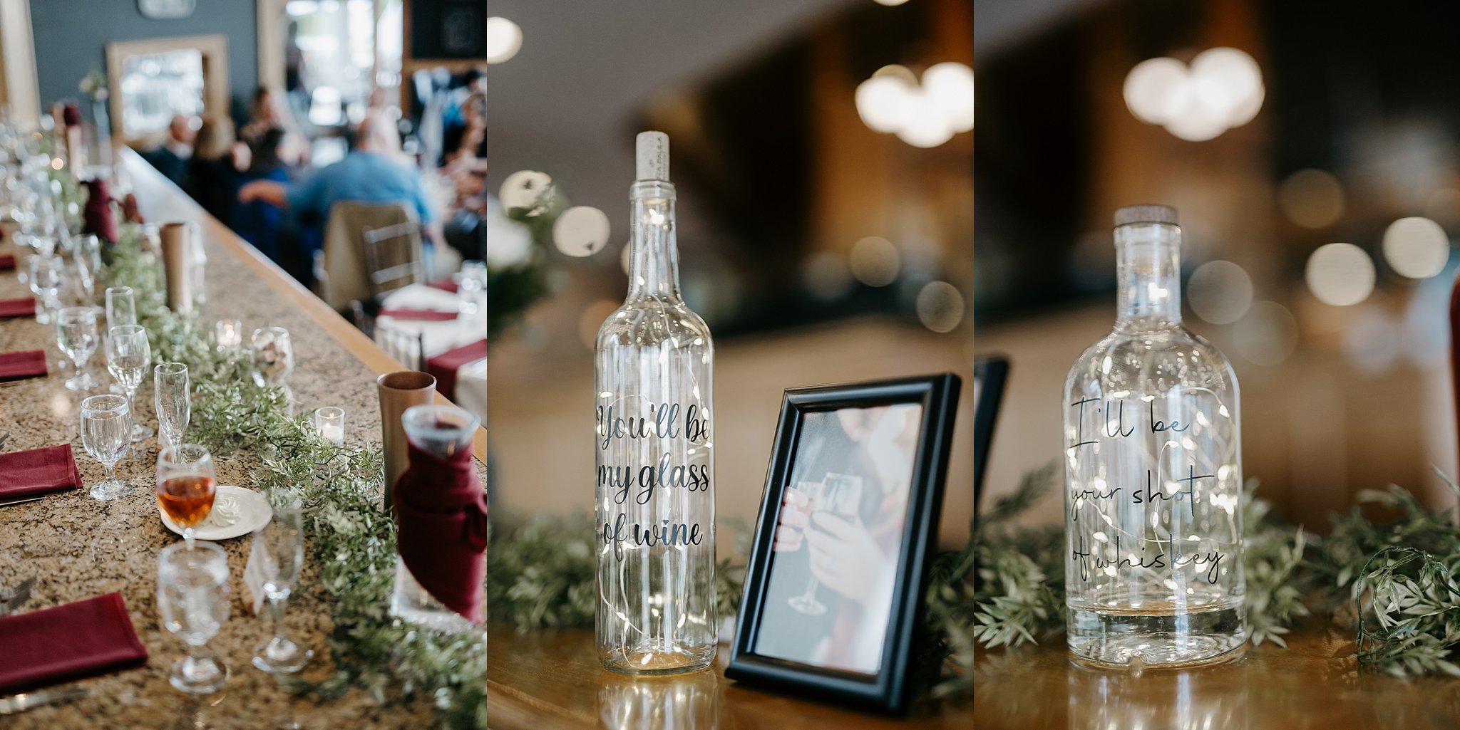 Wine and whiskey bottle centerpieces 