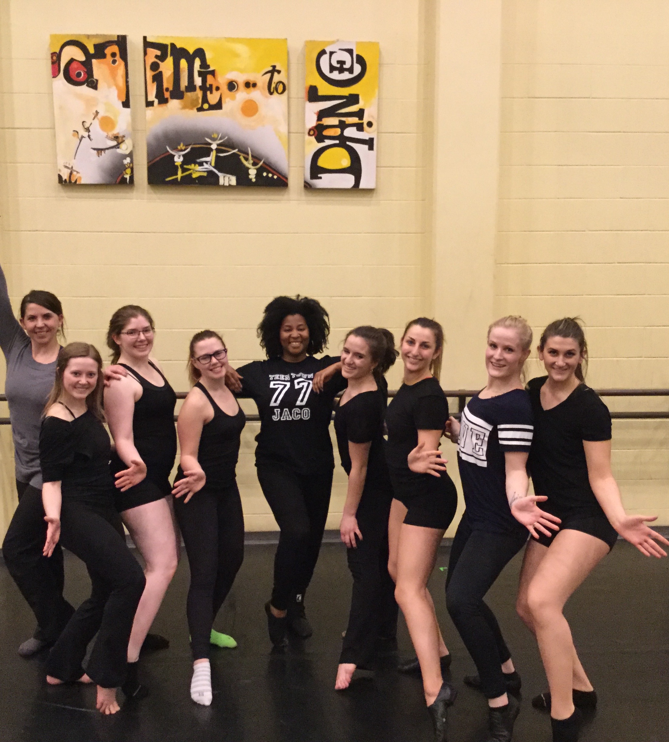 Melanie with the cast of her new neo-jazz work for the University of Idaho dance program, "Walk, Run, Vibes". (click on photo to enlarge)