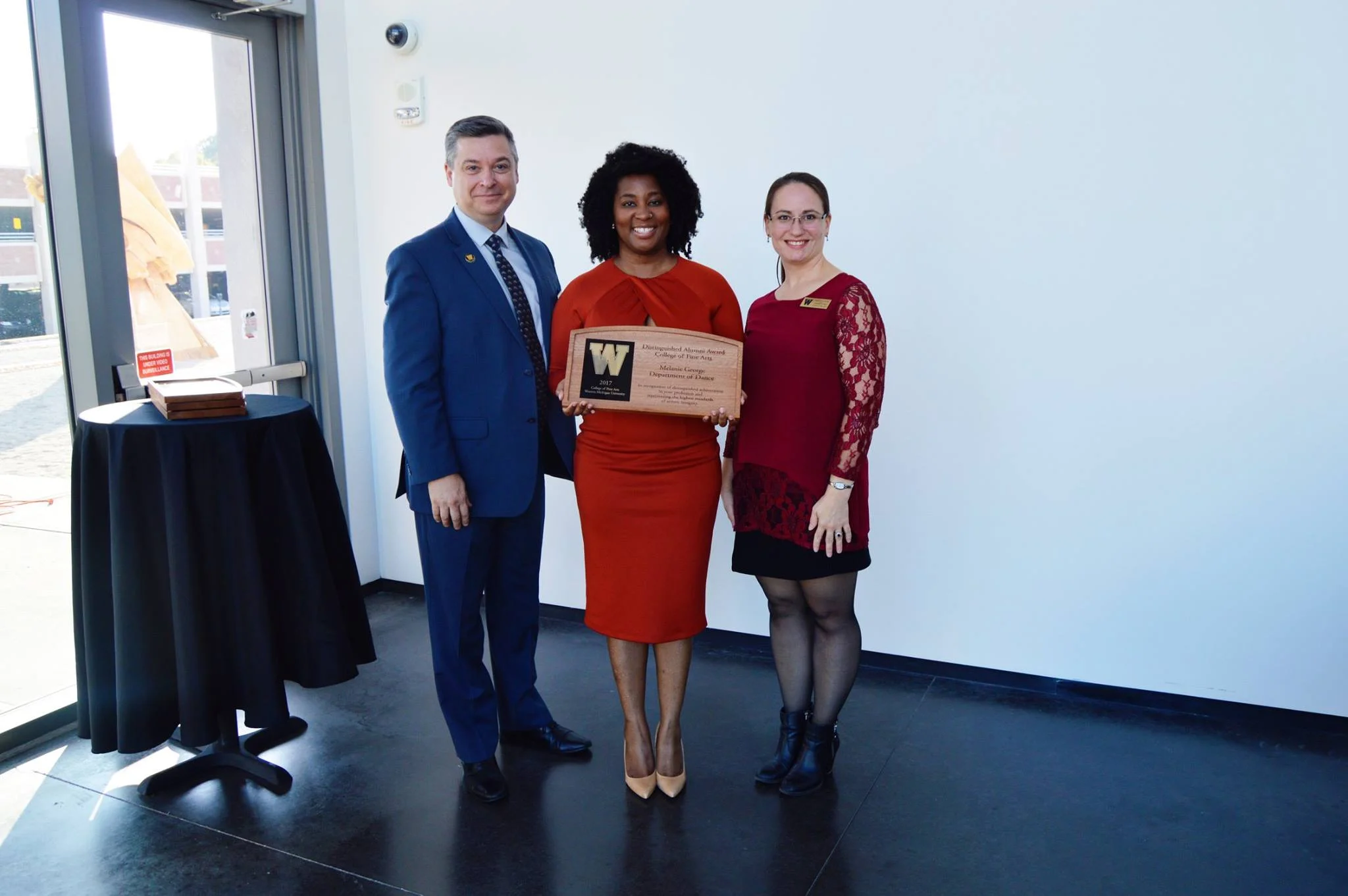 Melanie with WMU College of Fine Arts Dean, Daniel G. Guyette, and Department of Dance Chair, Megan Slayter Jubenville.