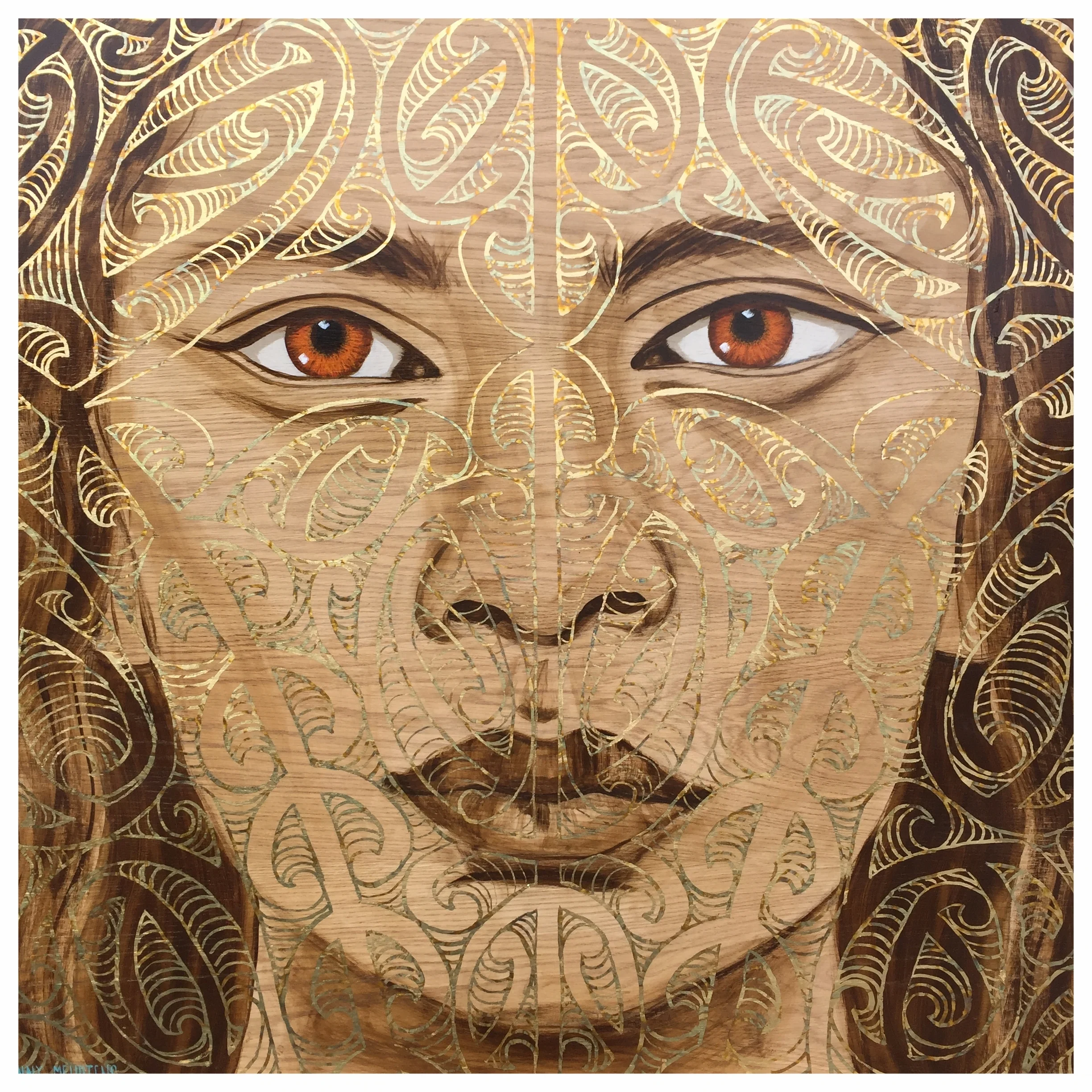  MAKING THEIR MARK - HARDING PHOTO   acrylic and generic gold leaf on oak board   1100 x 1100   dark box frame   SOLD 