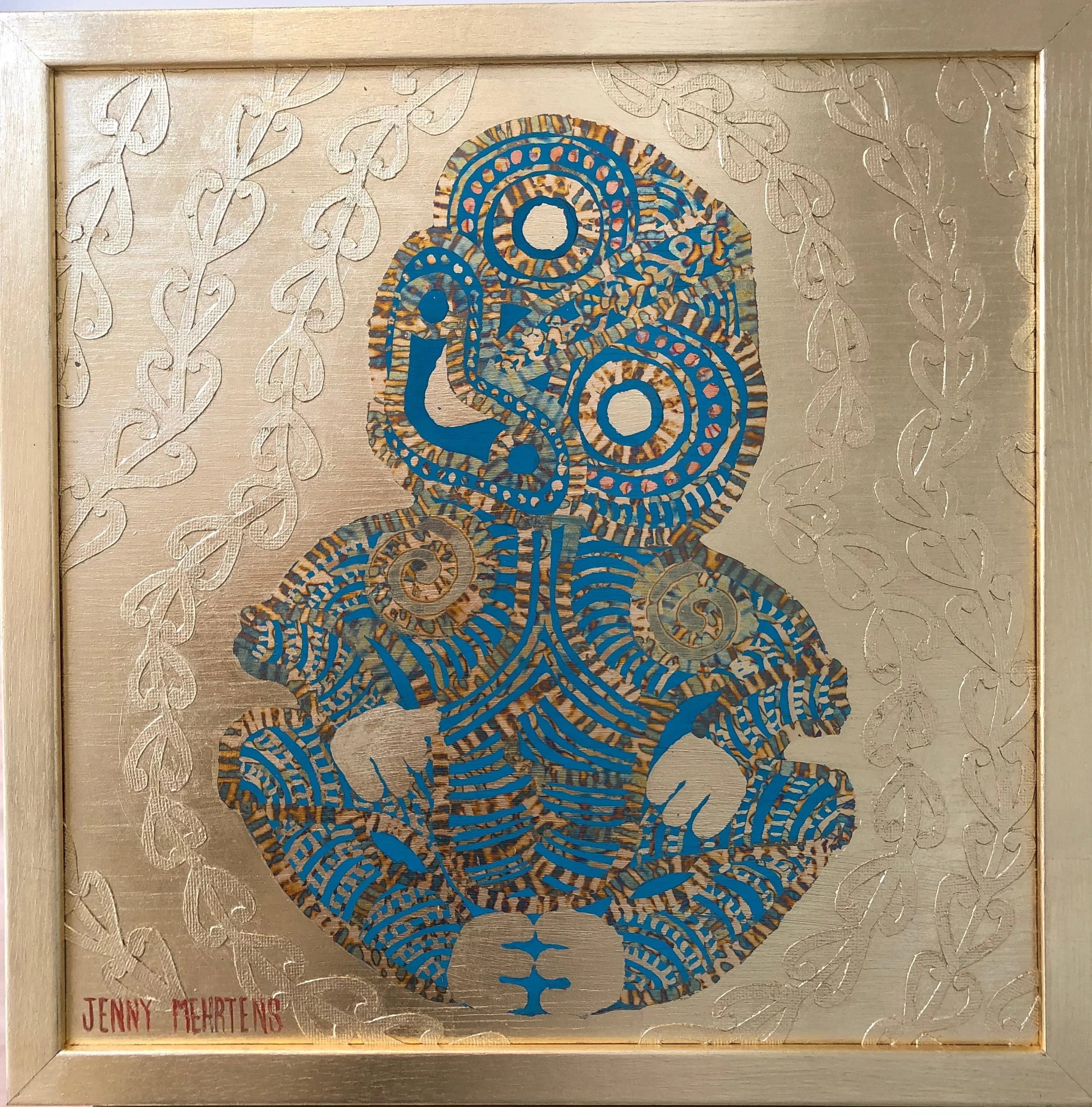JEWEL SERIES - OTAGO KOTIATE acrylic, paper, variegated and generic gold leaf on oak board 350 x 350 SOLD