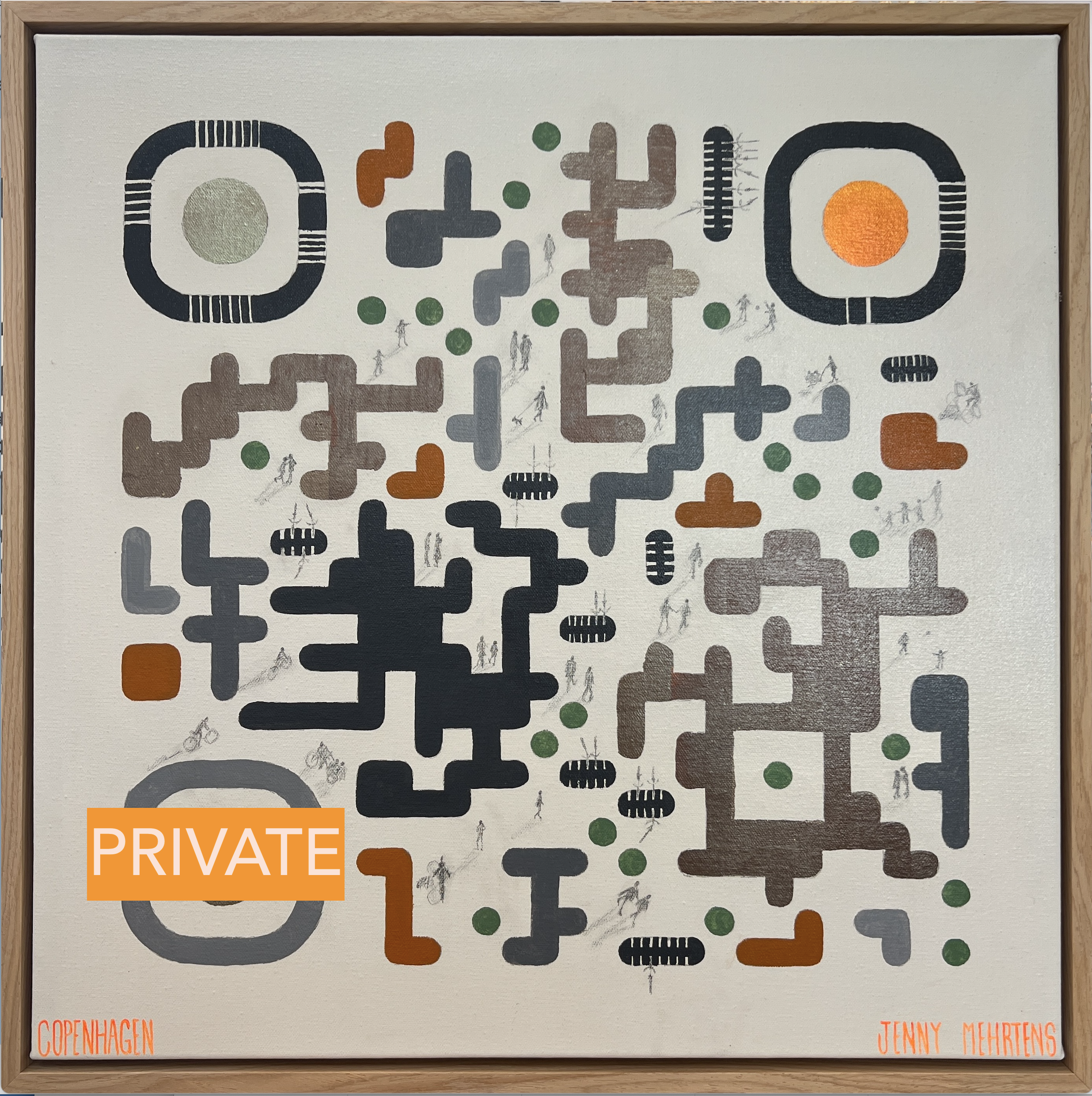 Q-ARTcode - COPENHAGEN acrylic and metal leaf and graphite on canvas 64 x 64 sold