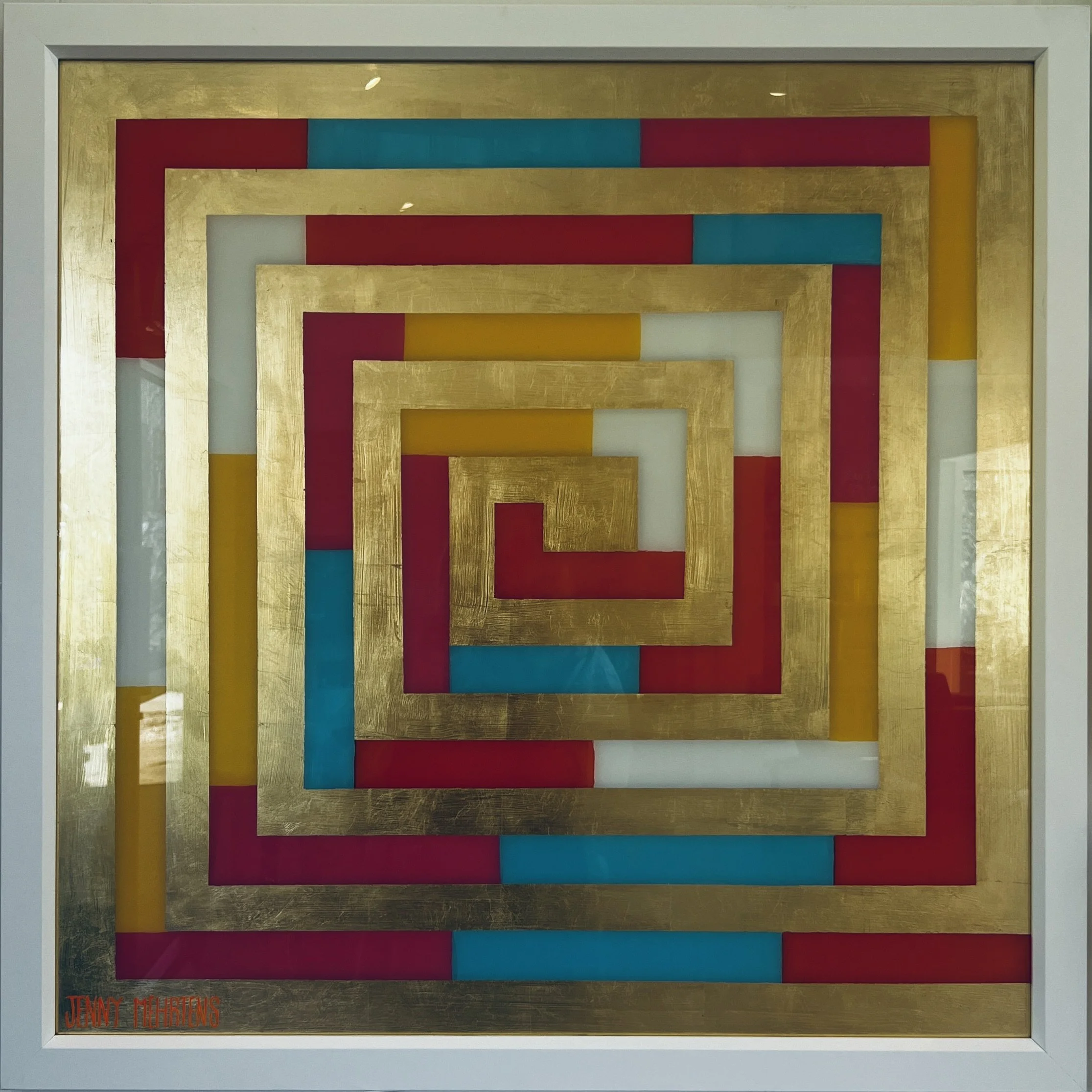  GLOW - MULTICOLOUR acrylic and generic gold on glass 80cm x 80cm $3850 