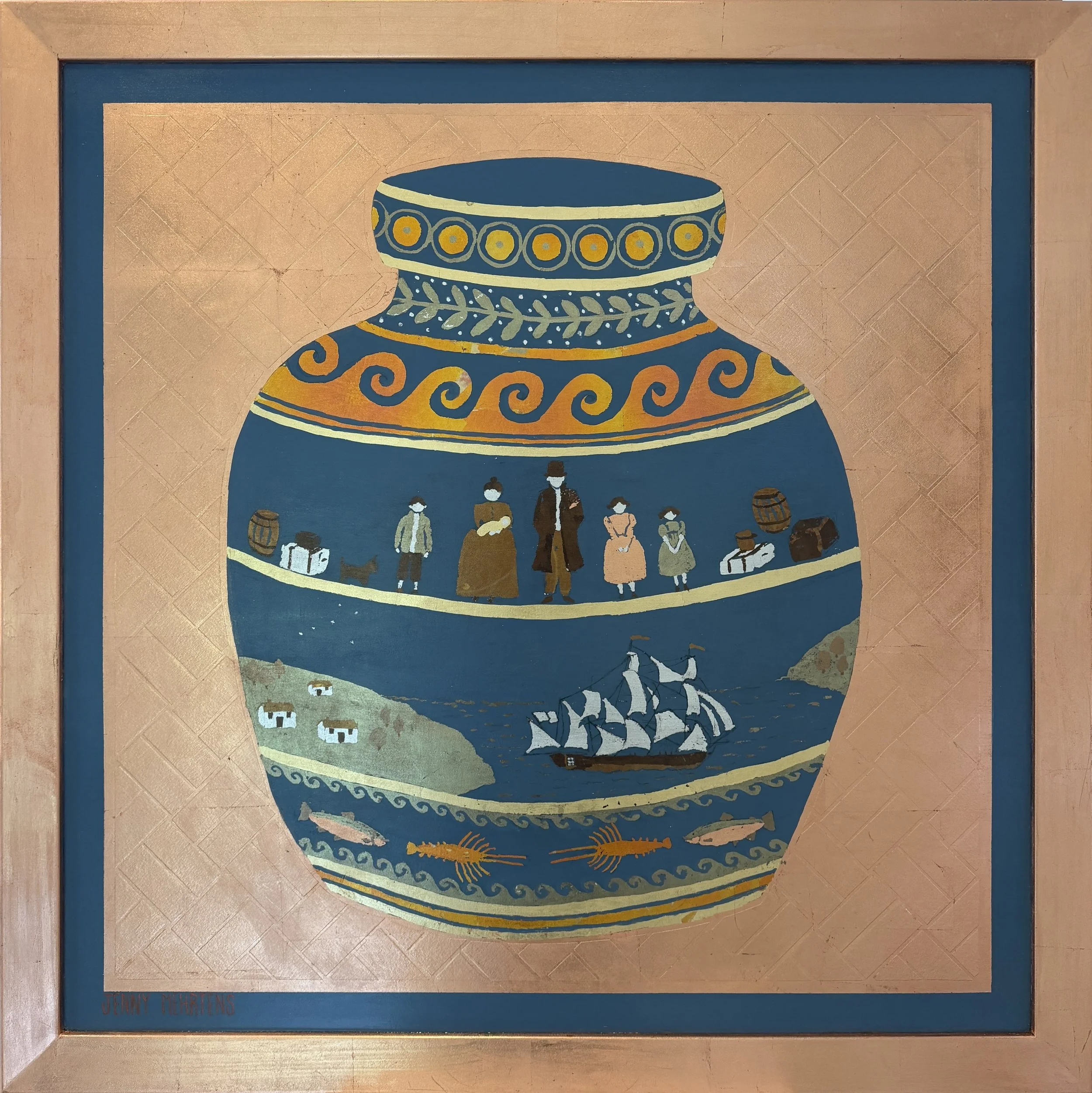  VESSEL - THEY CAME ACROSS THE WATER acrylic and variegated leaf and washi tape on pine board 80 × 80 $5950 