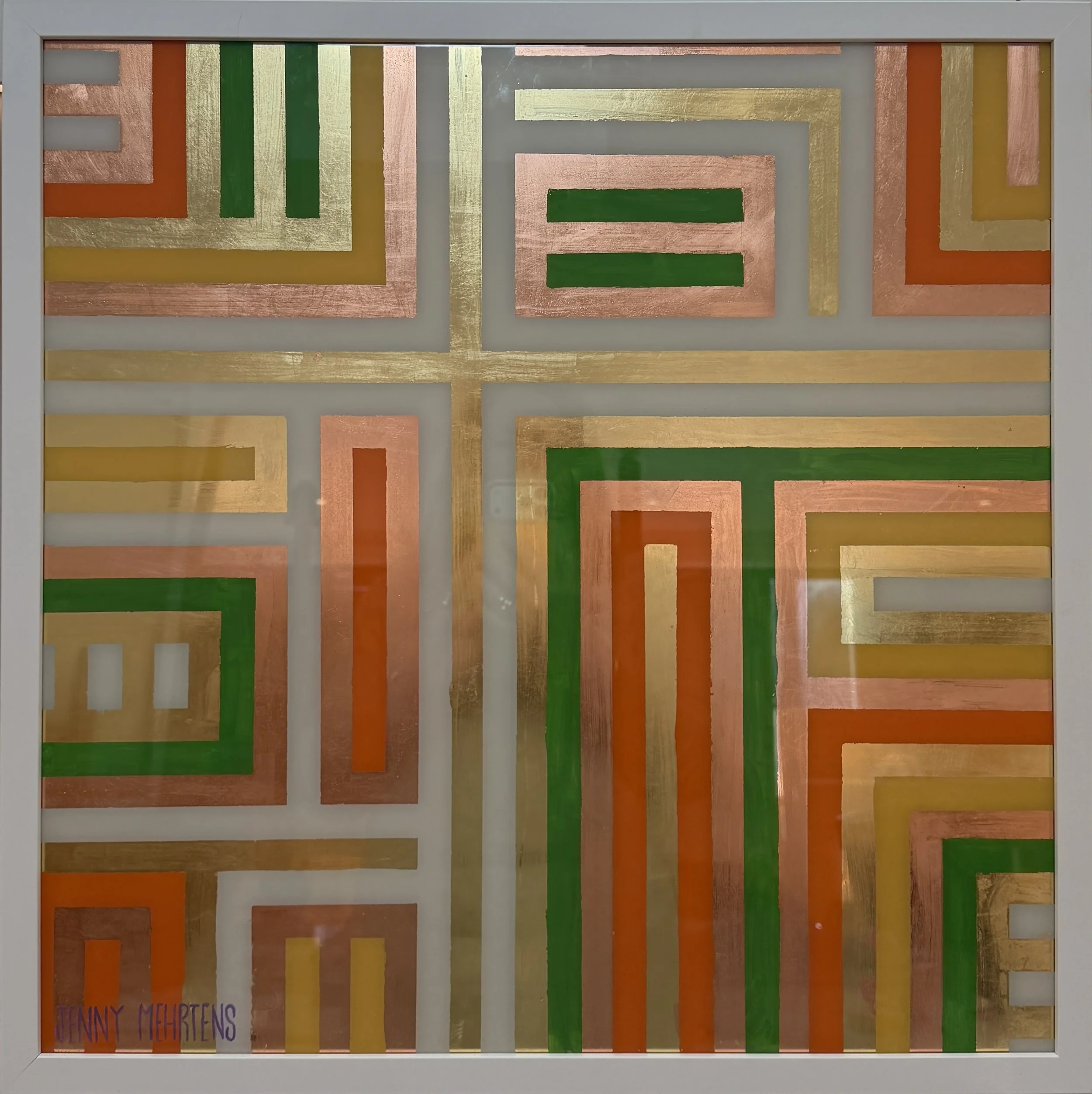  GLOW - AUTUMN acrylic and variegated leaf on glass 60cm x 60cm $3950 