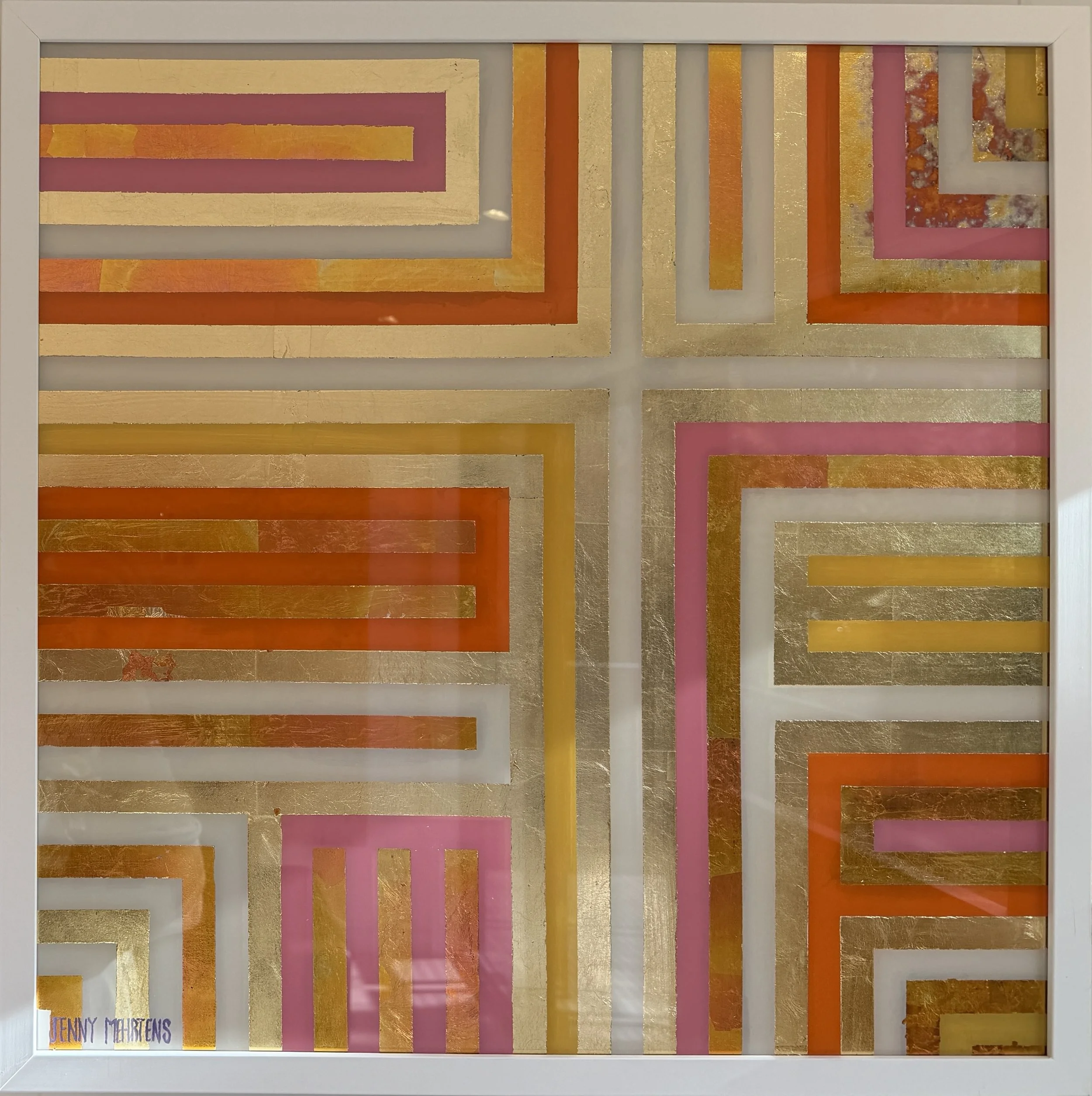  GLOW - JOYFUL acrylic and variegated leaf on glass 60cm x 60cm $3950 