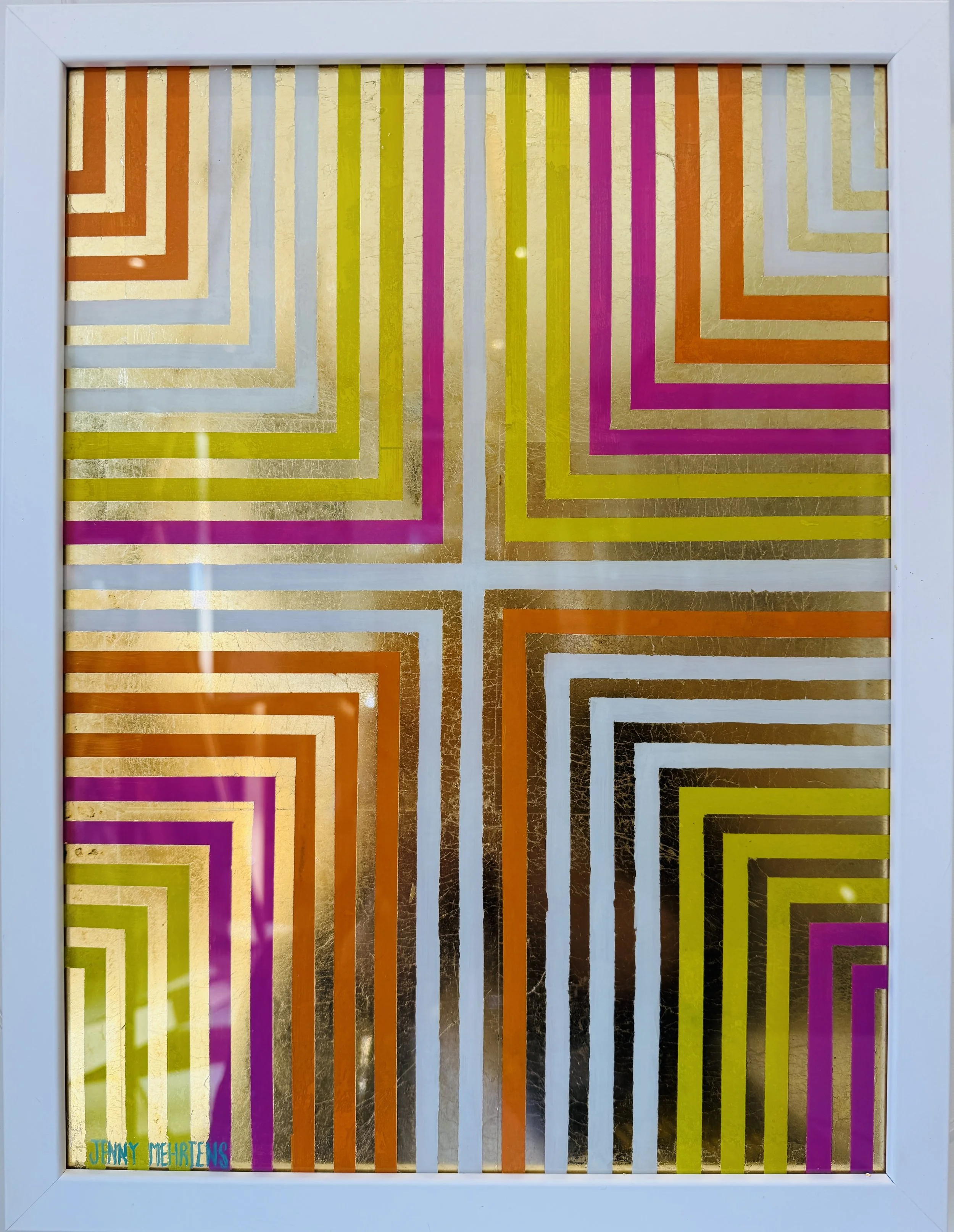 GLOW - SUMMER DAYS acrylic and metal leaf on glass 33cm x 43cm $2600 