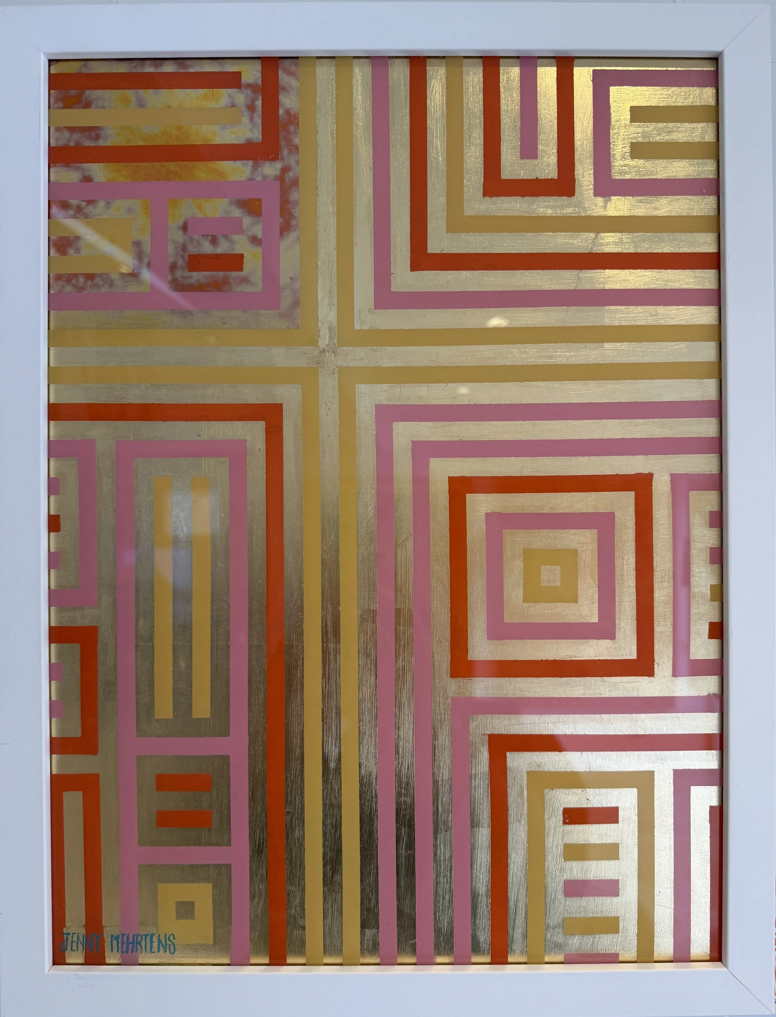  GLOW - BLISSFUL acrylic and metal leaf on glass 43cm x 33cm $2750 