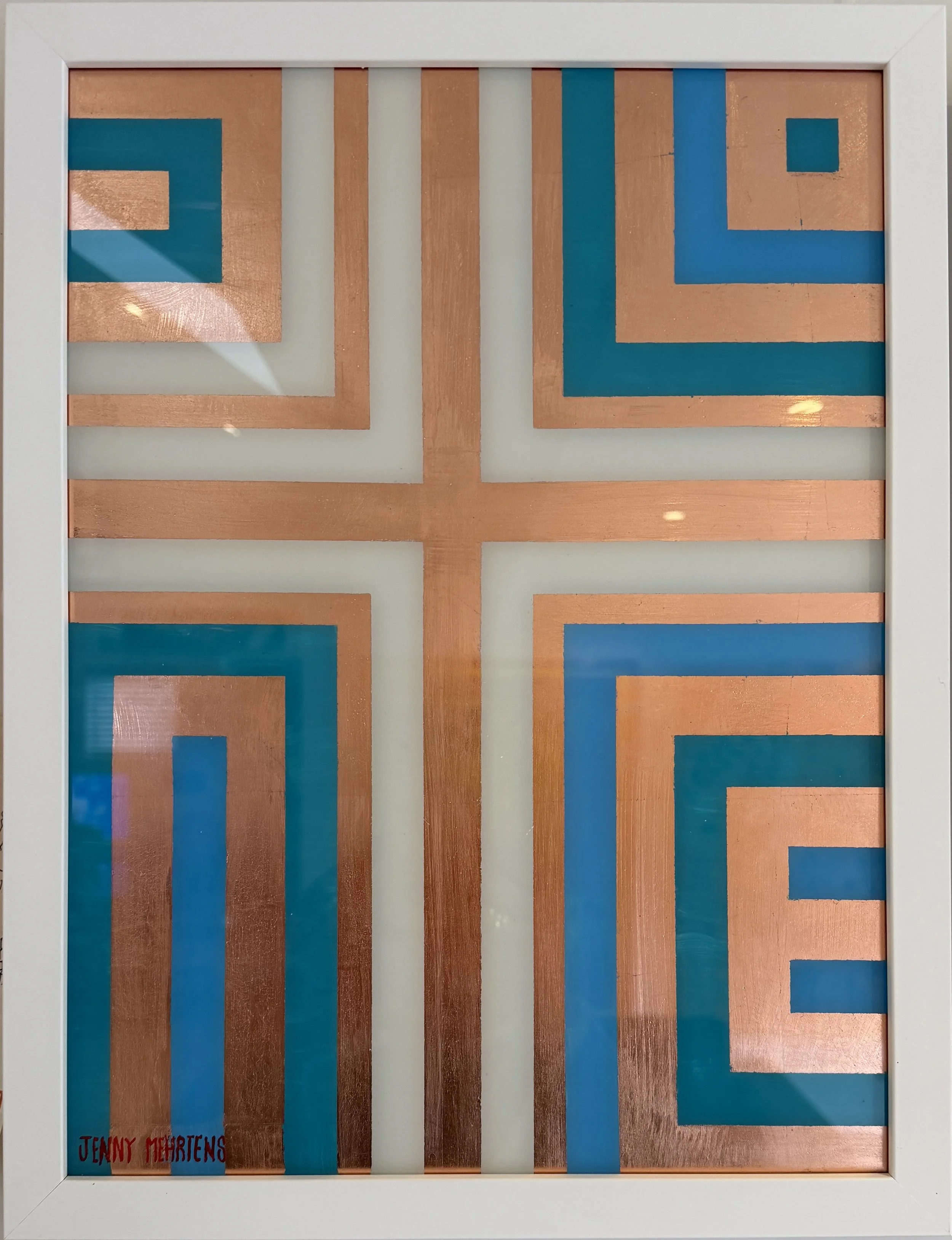  GLOW - CALM acrylic and metal leaf on glass 33cm x 43cm $2750 