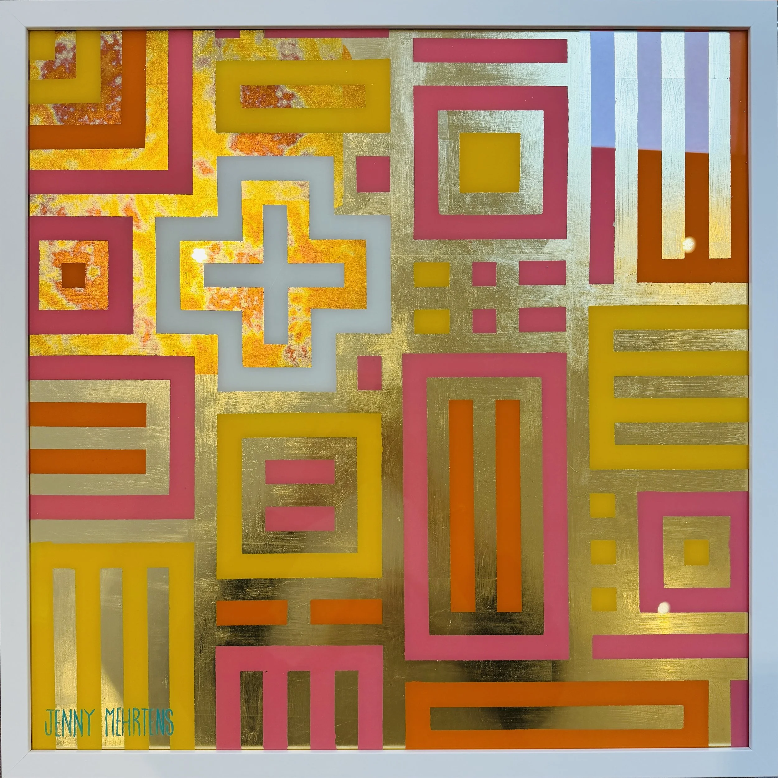 GLOW - PEACE acrylic and metal leaf on glass 60cm x 60cm $3950 