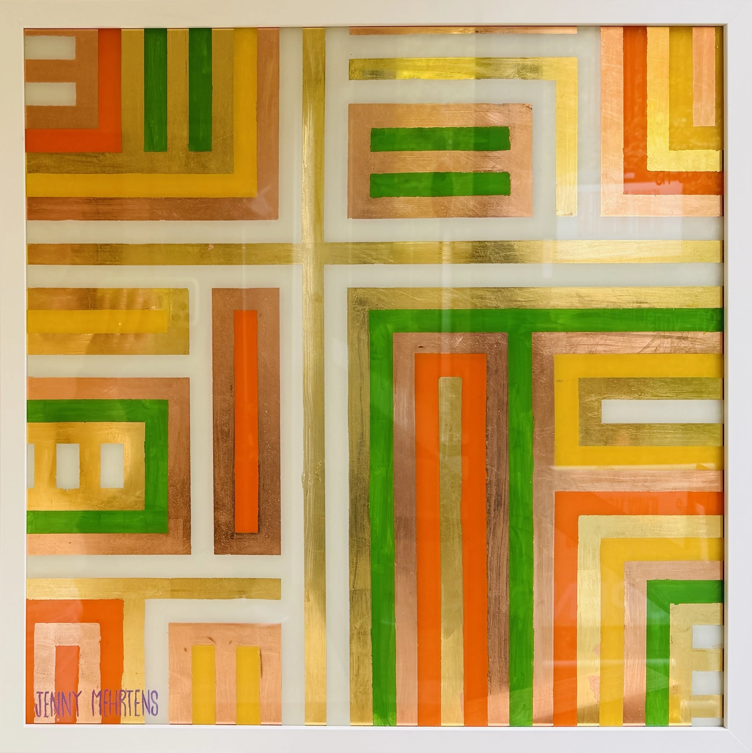  GLOW - AUTUMN acrylic and variegated leaf on glass 60cm x 60cm $3950 