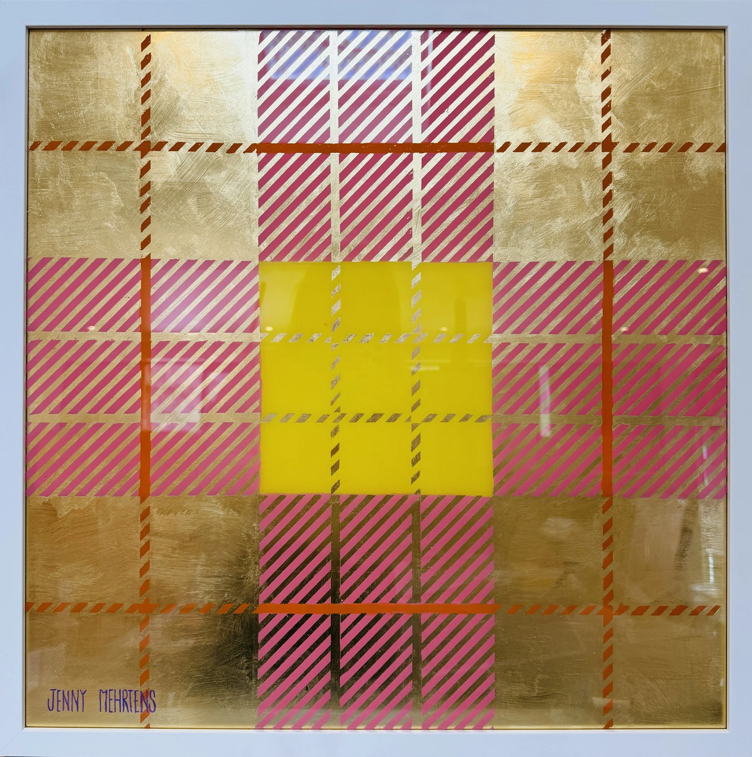  GLOW - TOLMIE TARTAN acrylic and metal leaf on glass 60cm x 60cm $5250 