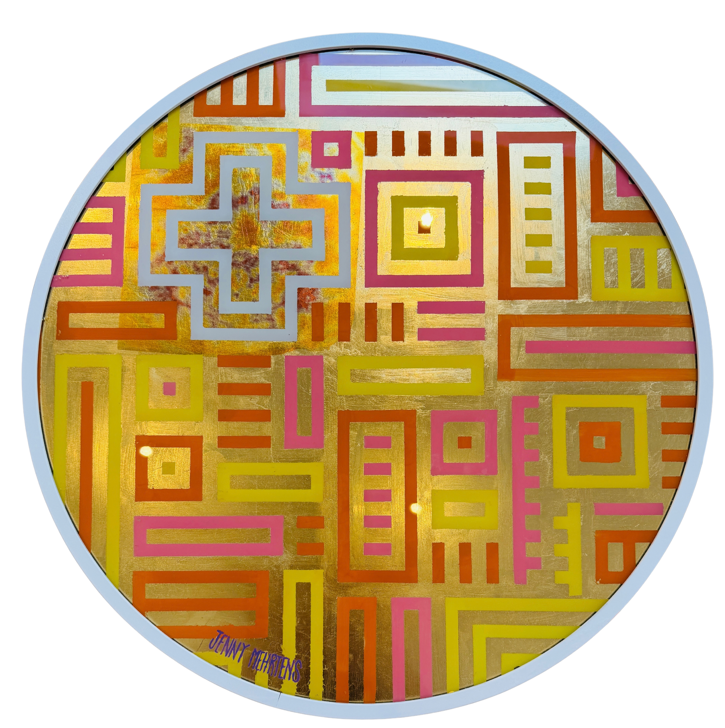  GLOW - CALM acrylic and metal leaf on glass 40cm diameter $2950 