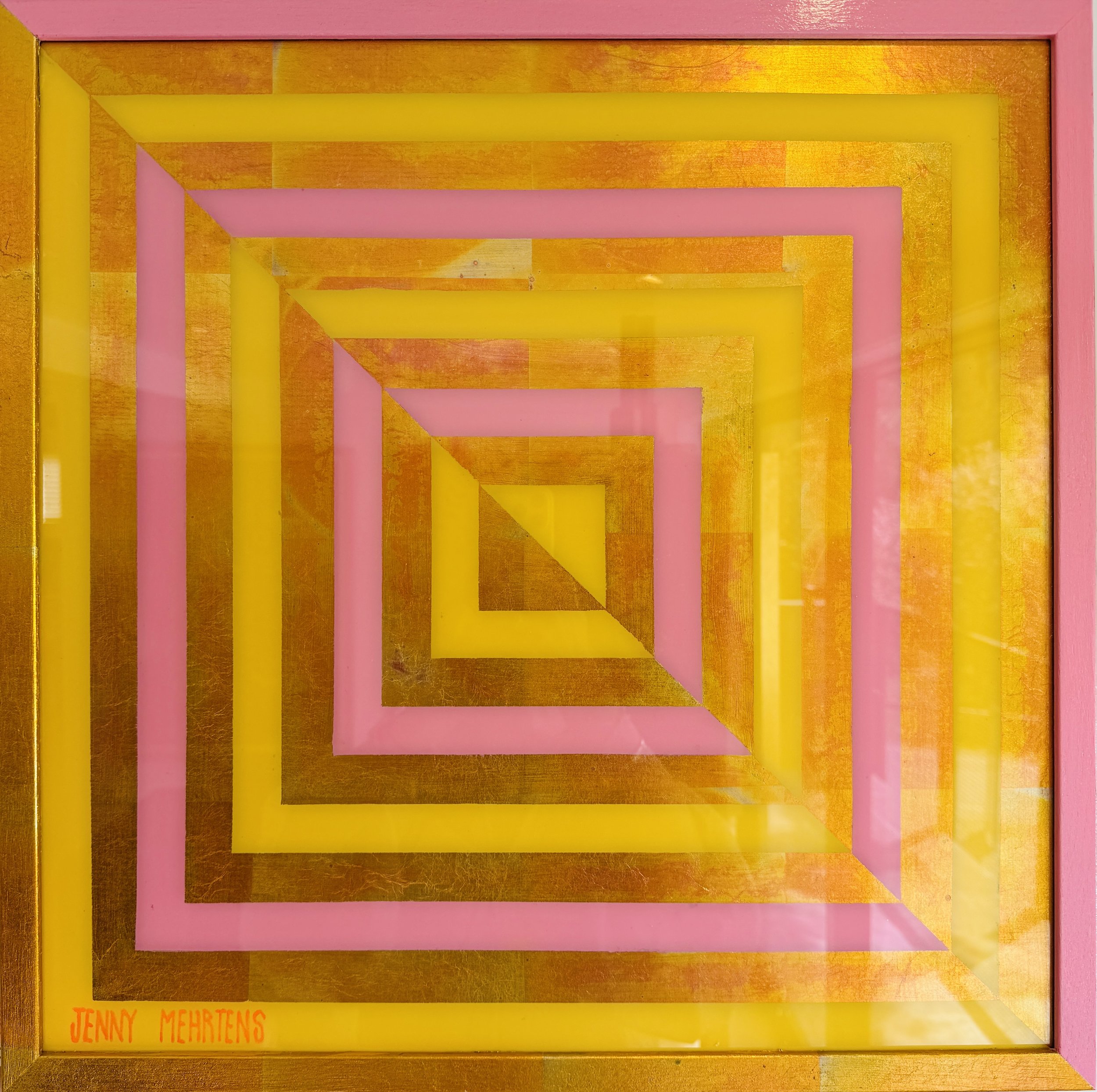  GLOW - HAPPY MOOD acrylic and variegated metal leaf on glass 55cm x 55cm $3250 