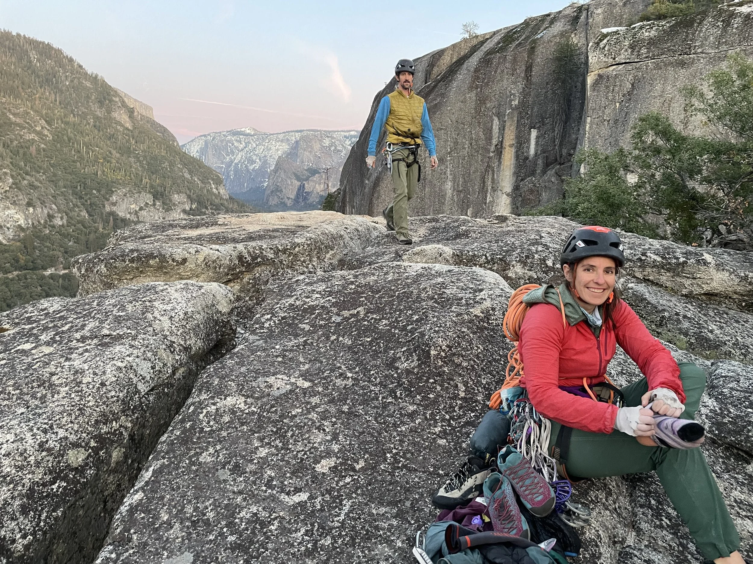 Pat Curry and Maggie on top of the N. Face of the Rostrum. Photo: Chris Van Leuven