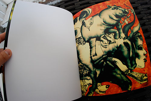 Detail from "Munko, batgirl on bike, old man, mechanical bull, horse head, ..." by David Choe